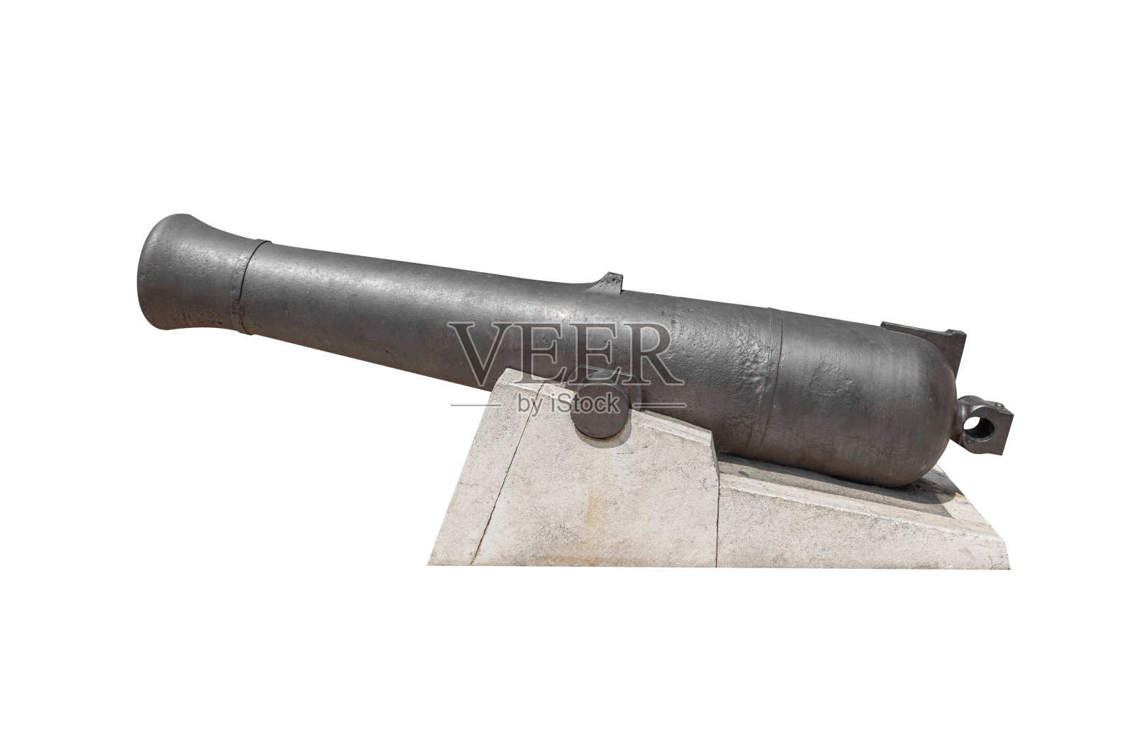 铁海军古董大炮孤立在白色。照片摄影图片