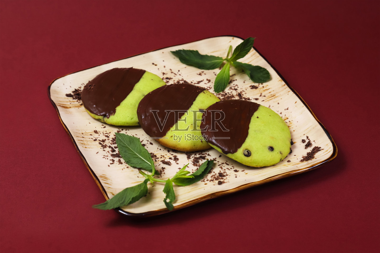 开心果巧克力曲奇。特写镜头照片摄影图片