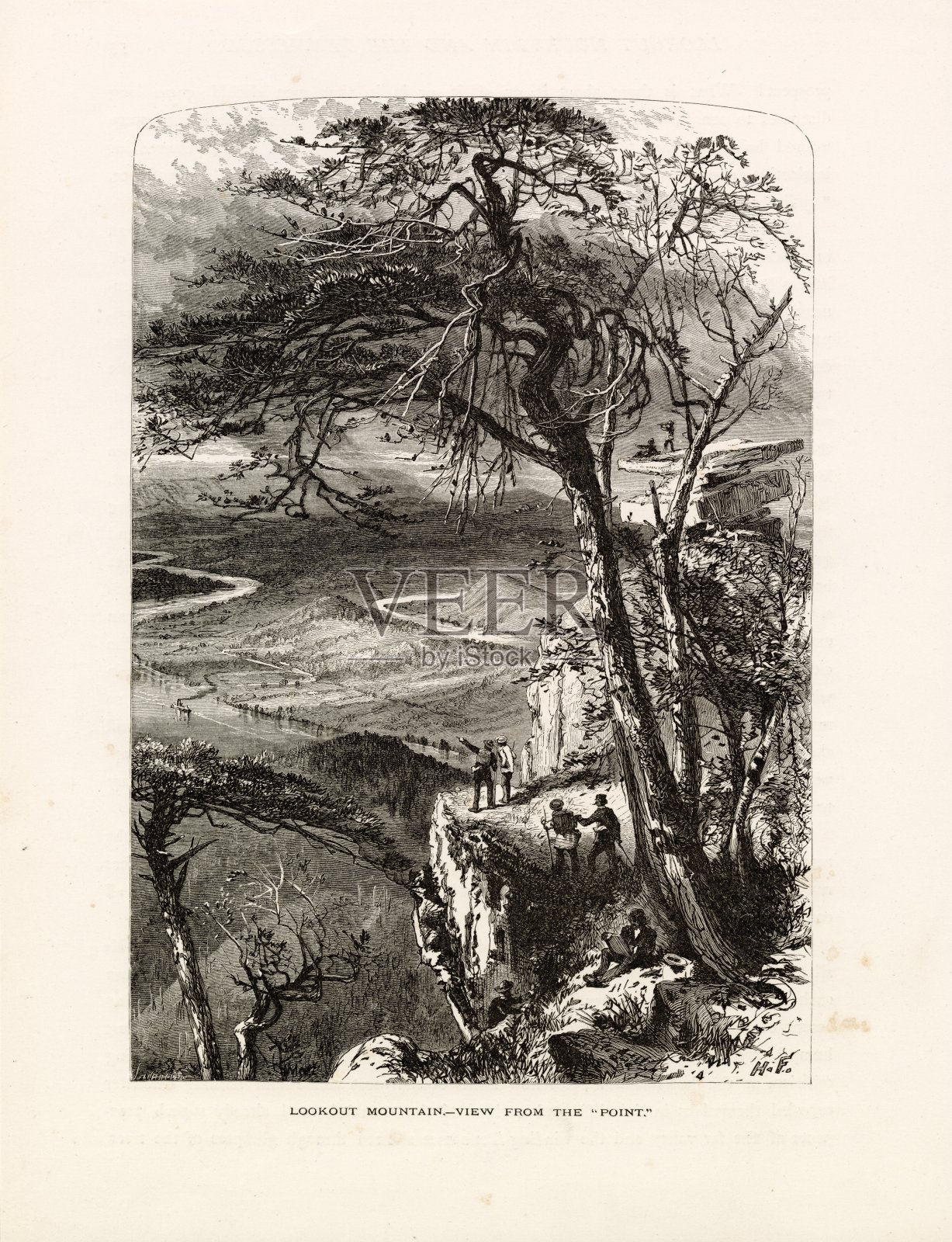 瞭望山-从点看-老美国印刷品1874插画图片素材