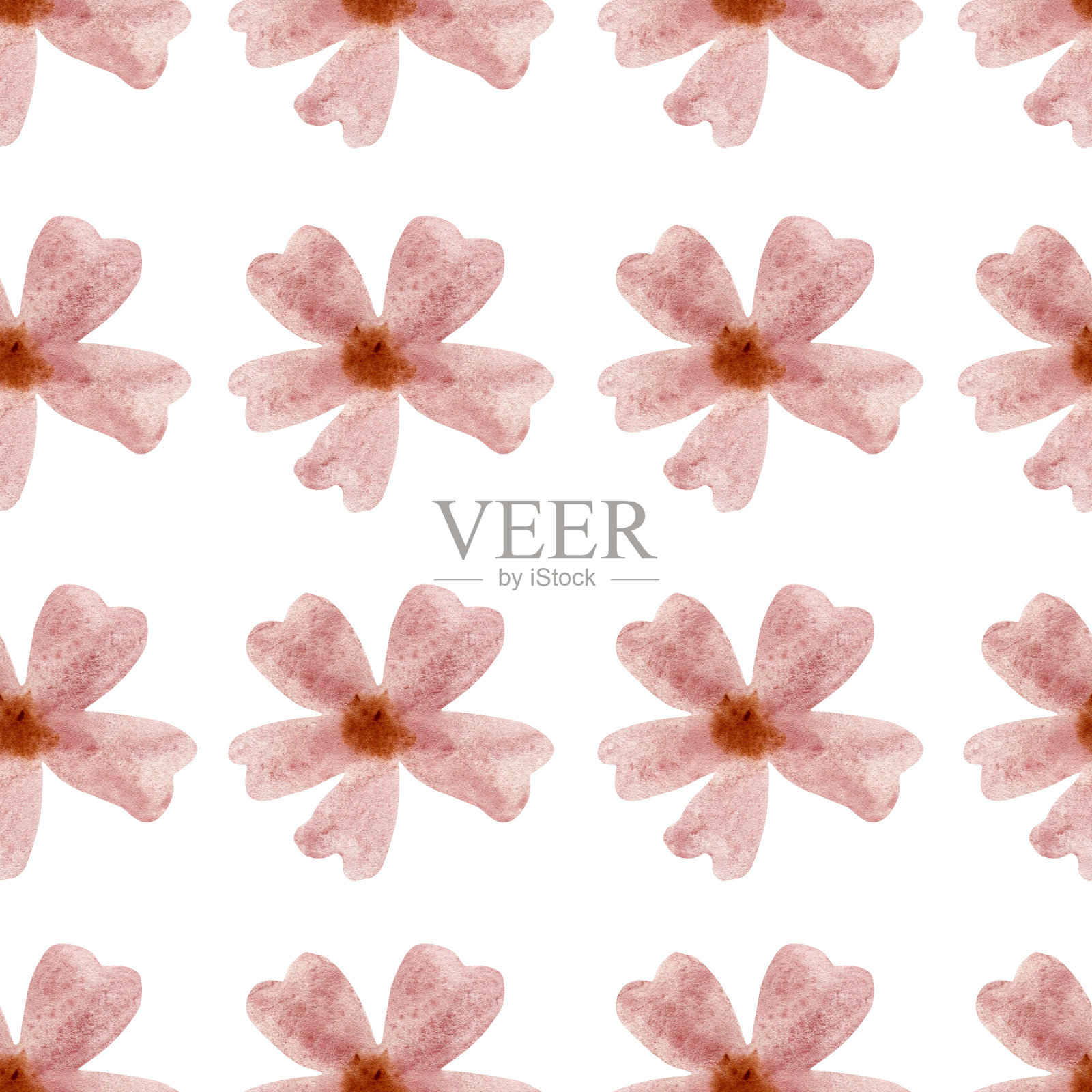 花卉无缝图案与粉红色的花在一个白色的背景。水彩粉色花朵。无缝图案设计。现代,农家乐,兼收并蓄。插画图片素材