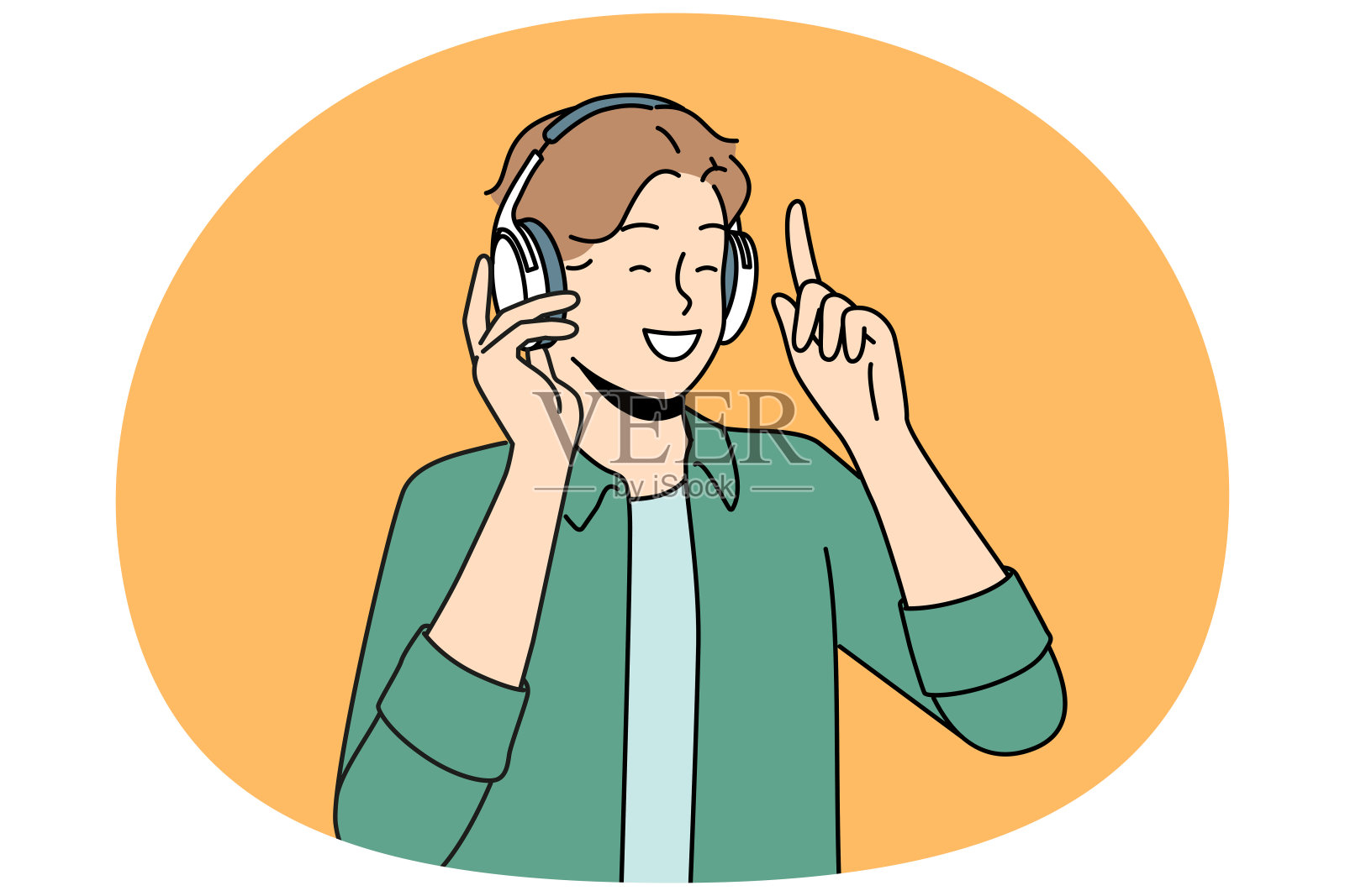 戴着耳机的微笑男子在听音乐插画图片素材