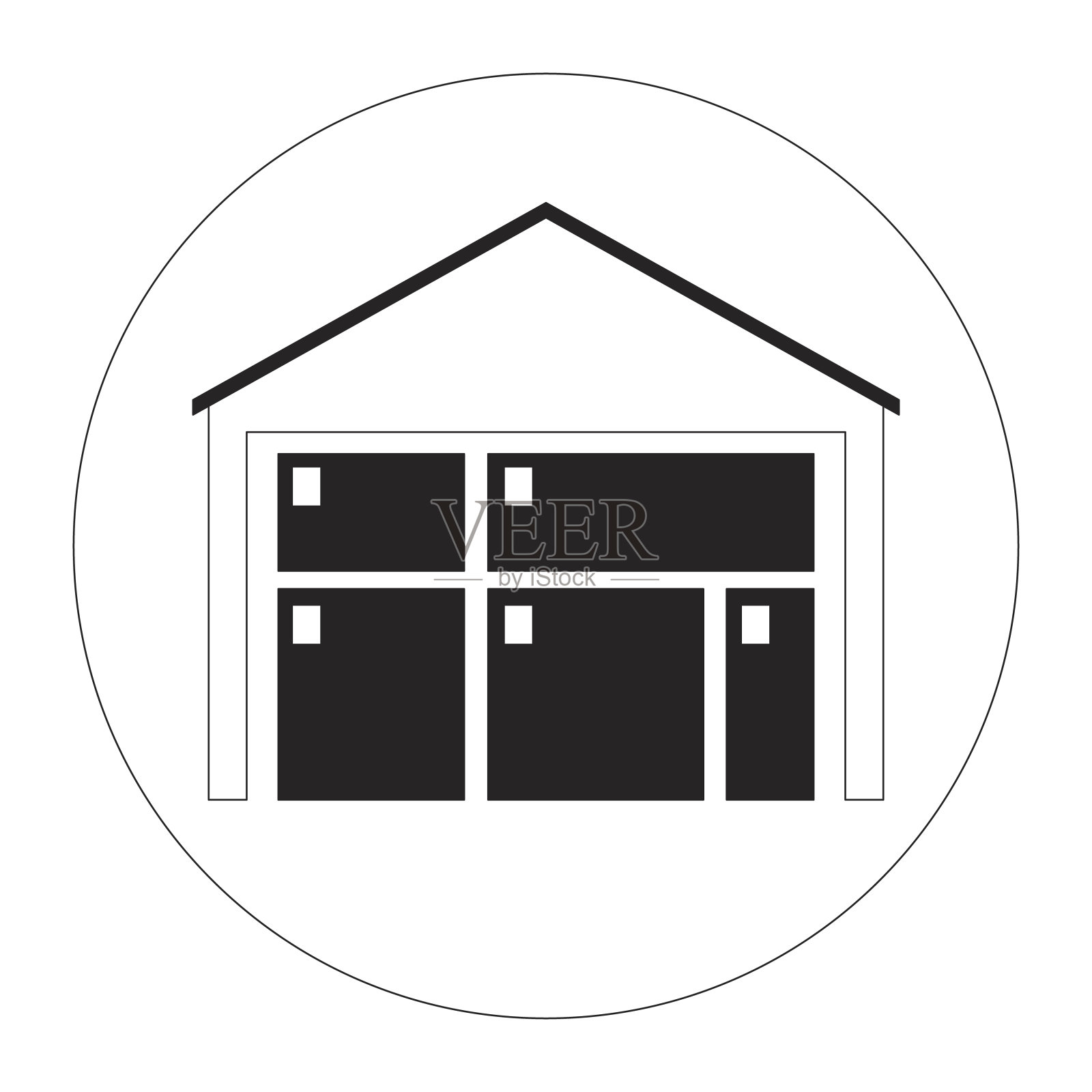 工业仓库外部二维线性卡通对象。插画图片素材