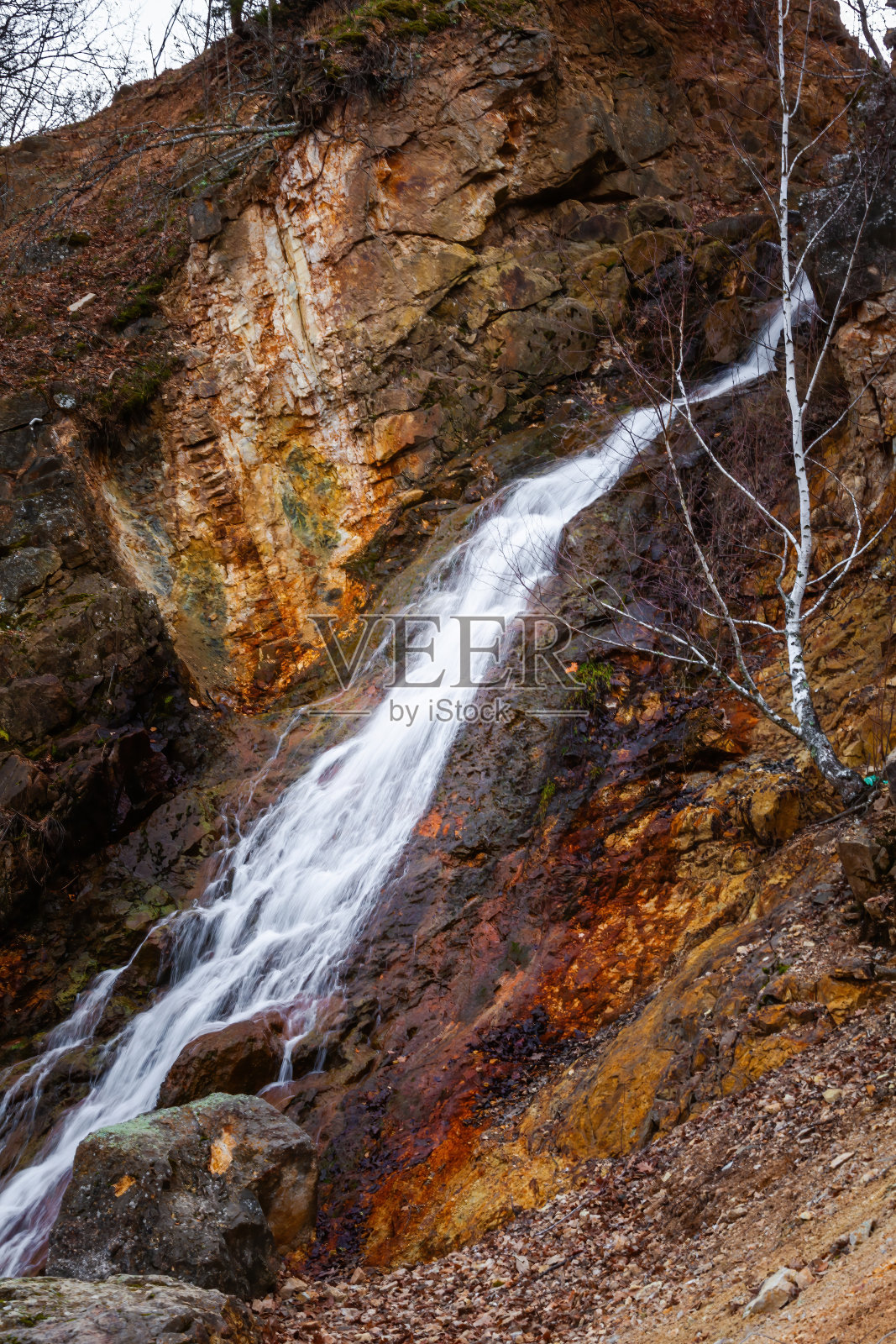 风景优美的瀑布在慢动作流动照片摄影图片