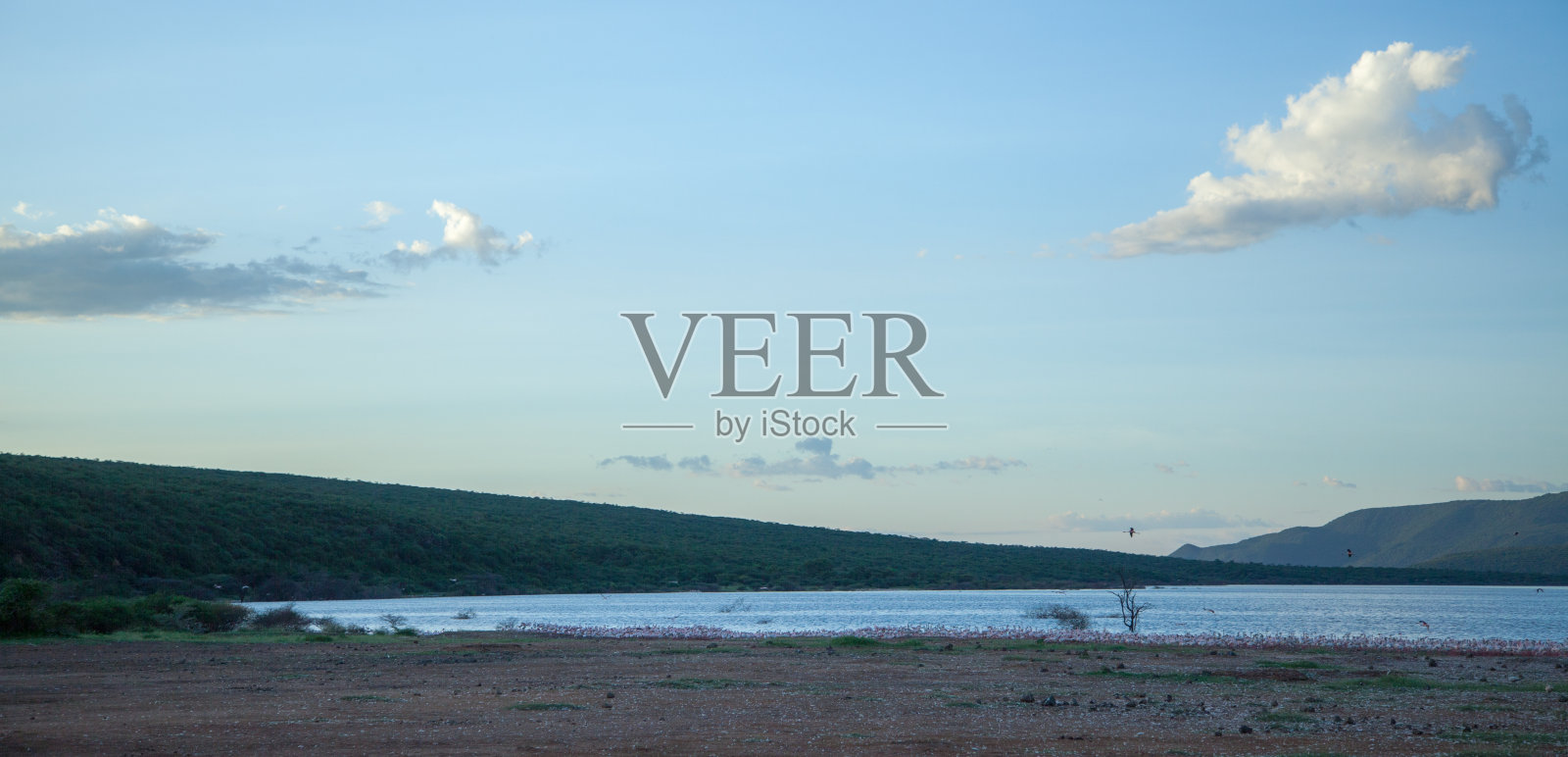 美丽的蓝天,几朵云和一大片水域照片摄影图片