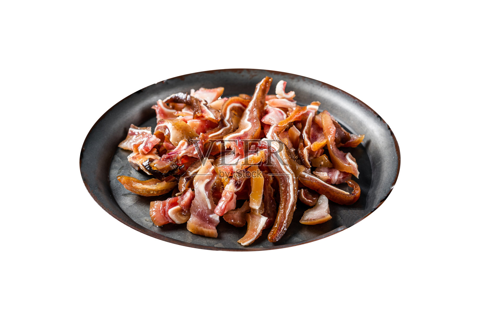 传统美食熏猪耳。孤立在白色背景上。前视图。照片摄影图片