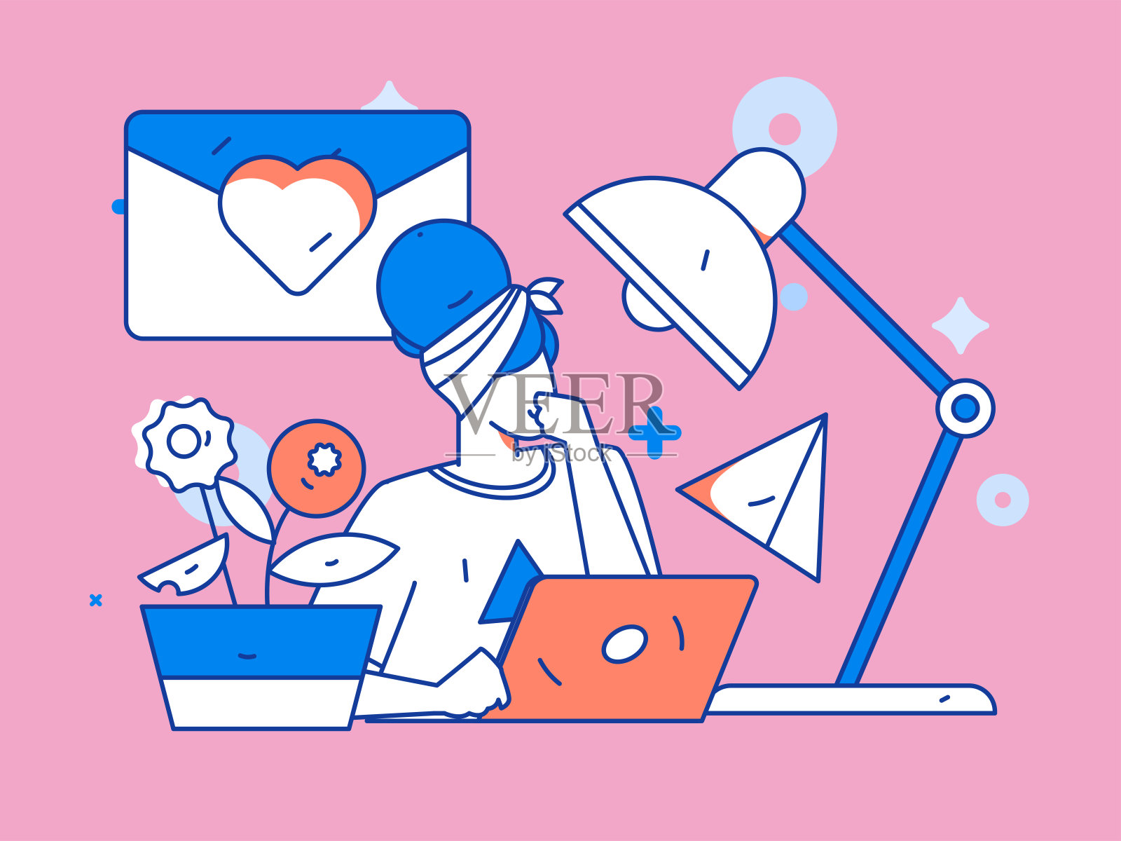 平面矢量插图的业务人员操作的工作场景插画图片素材