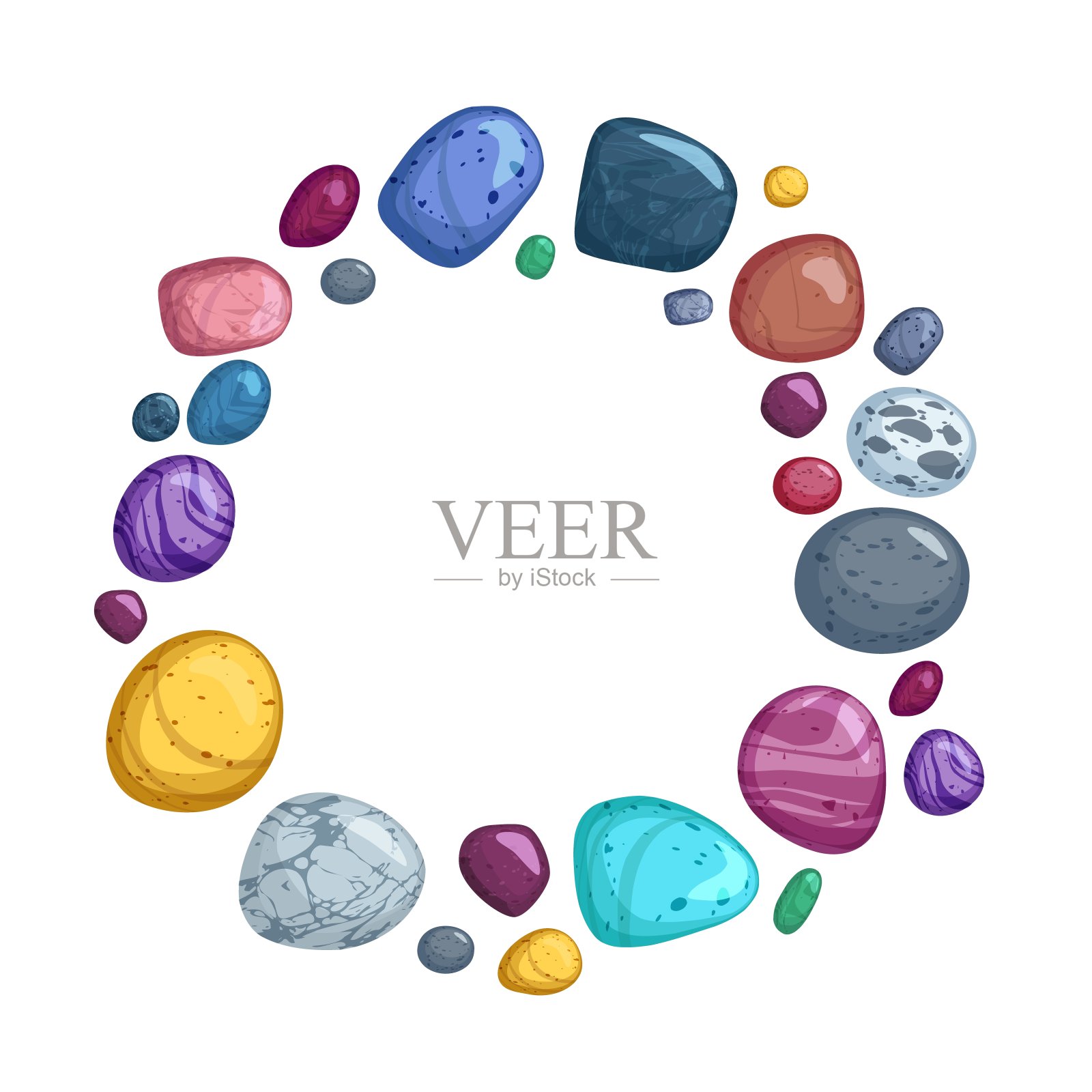 矢量插图的圆形卵石框架在一个孤立的背景。插画图片素材