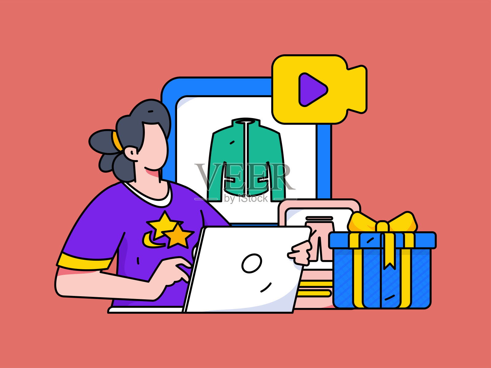 假日购物的人做电子商务网上购物平面矢量概念操作手绘插图插画图片素材