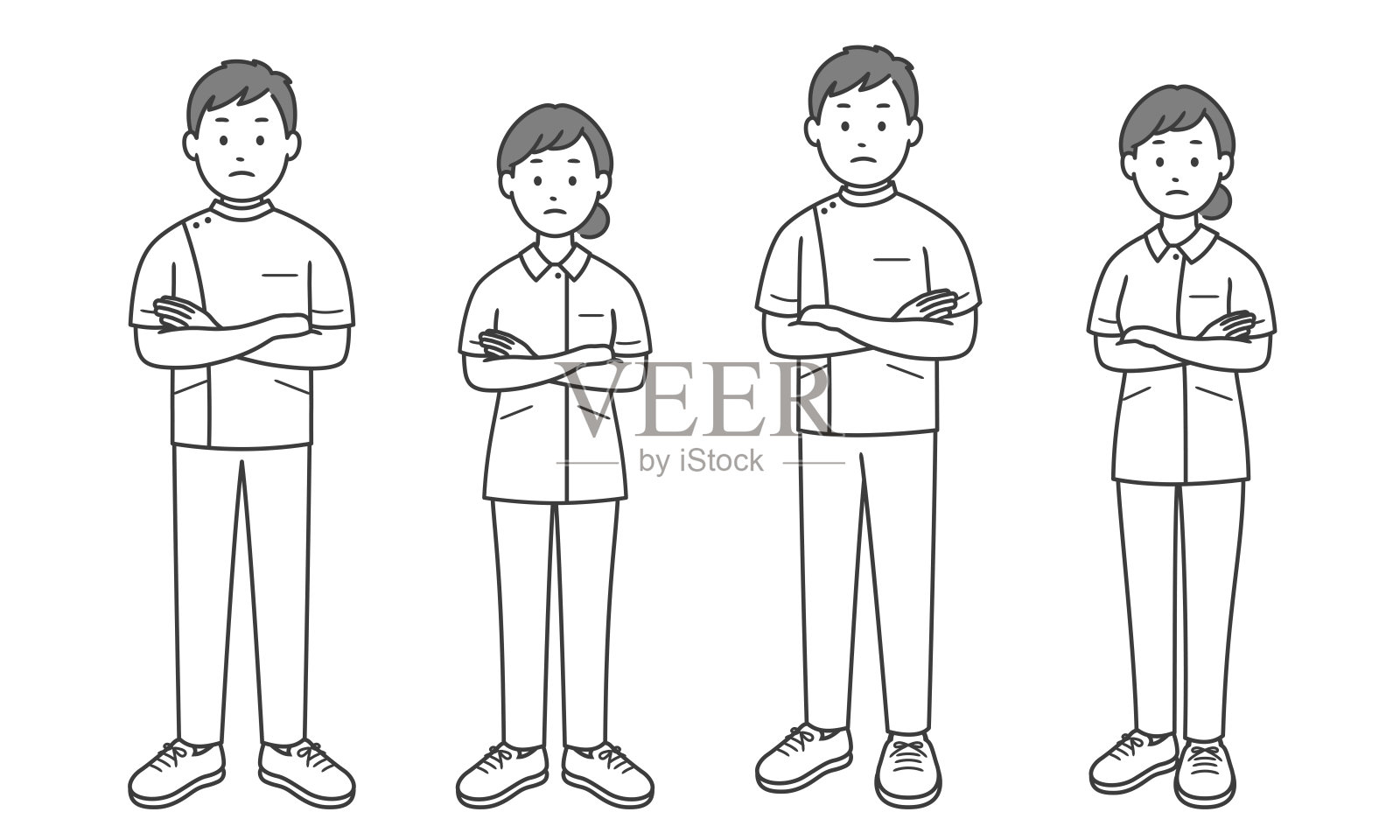 一男一女护士抱臂思考插画图片素材