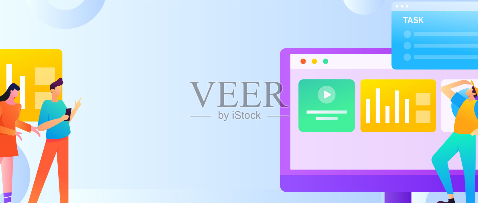 平面矢量插图的业务人员操作的工作场景插画图片素材