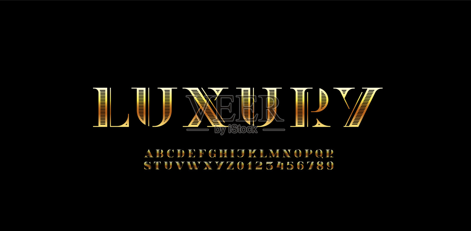 美丽的金色字母完美的字体,黄金金属字母和数字插画图片素材