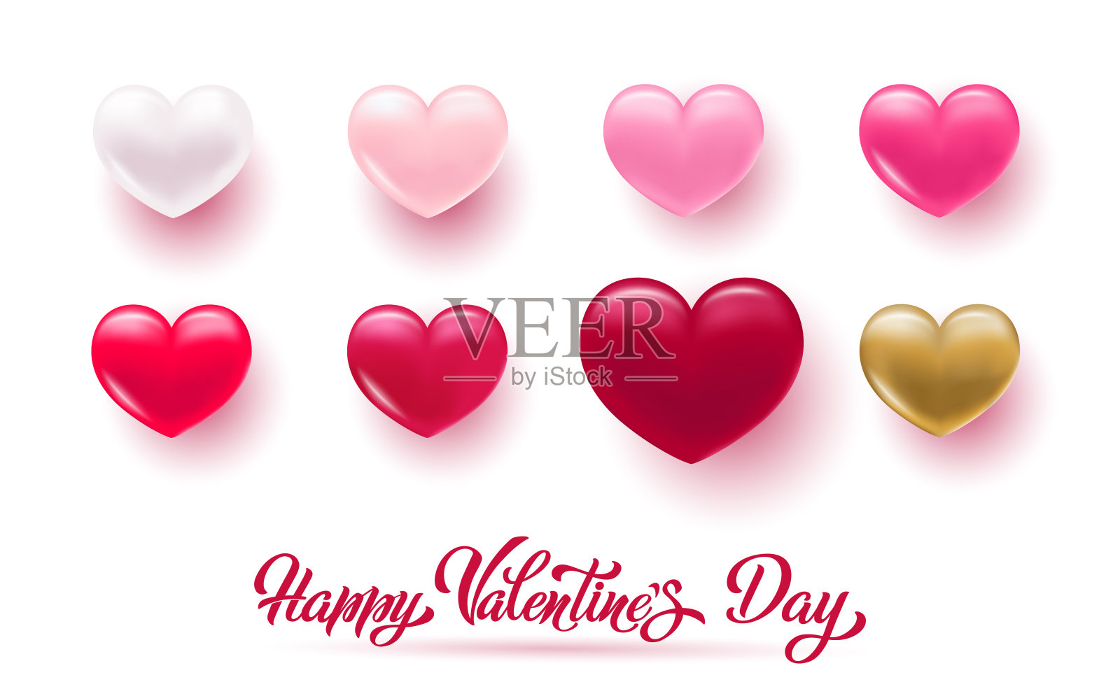 情人节快乐手写矢量。有一个美丽的3D心形背景。矢量插图。发短信索要卡片或邀请。插画图片素材