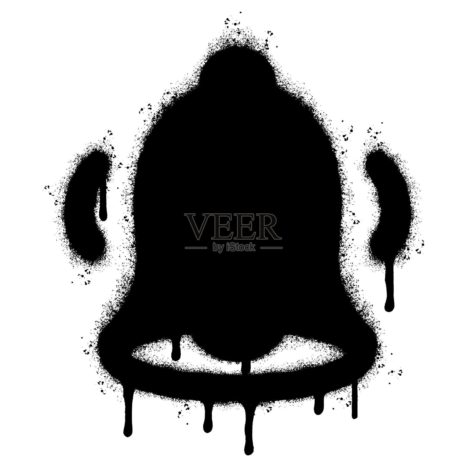 喷漆涂鸦钟图标喷隔离与白色背景。涂鸦钟图标与超过喷雾在黑色在白色。矢量插图。插画图片素材