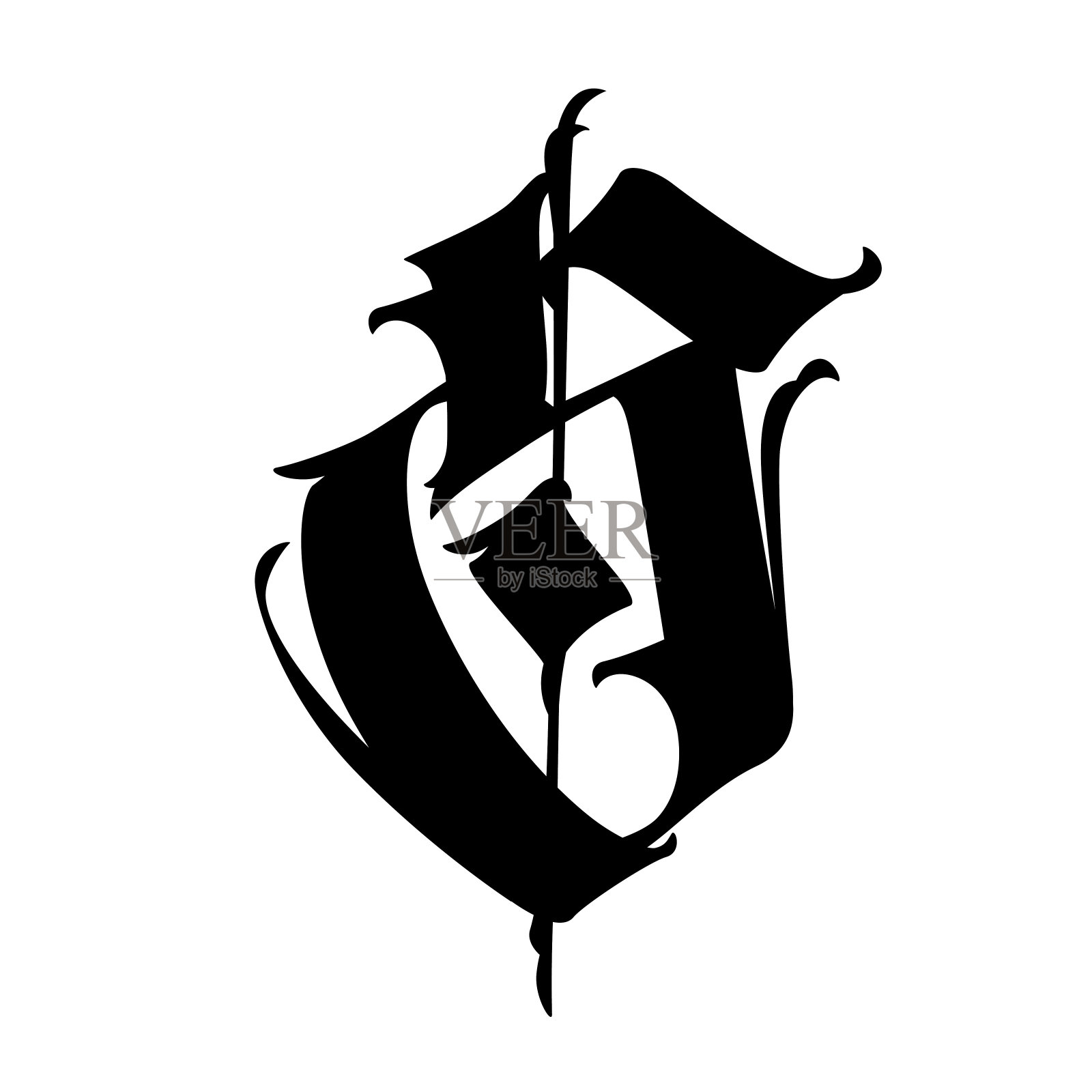 字母S,哥特式的。向量。字母表。书法和字母。中世纪拉丁字母。公司的标志。字母组合。优雅的字体纹身。插画图片素材