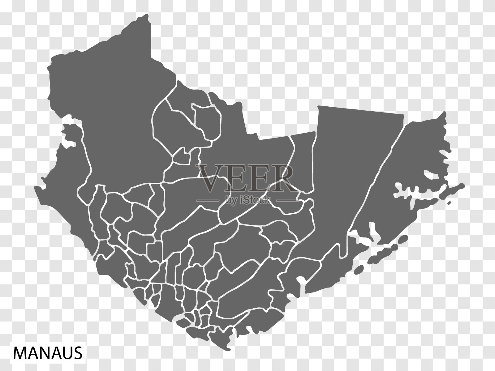 玛瑙斯是巴西的一个城市,有地区的边界。地图玛瑙斯为您的网站设计,应用程序,用户界面。EPS10。插画图片素材