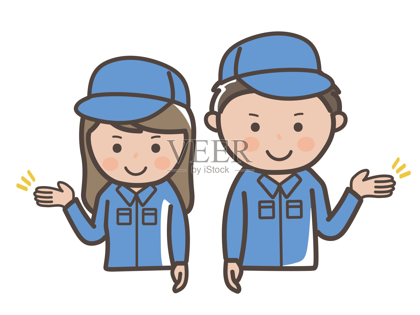 男女工人(清洁人员)的说明和指导插画图片素材