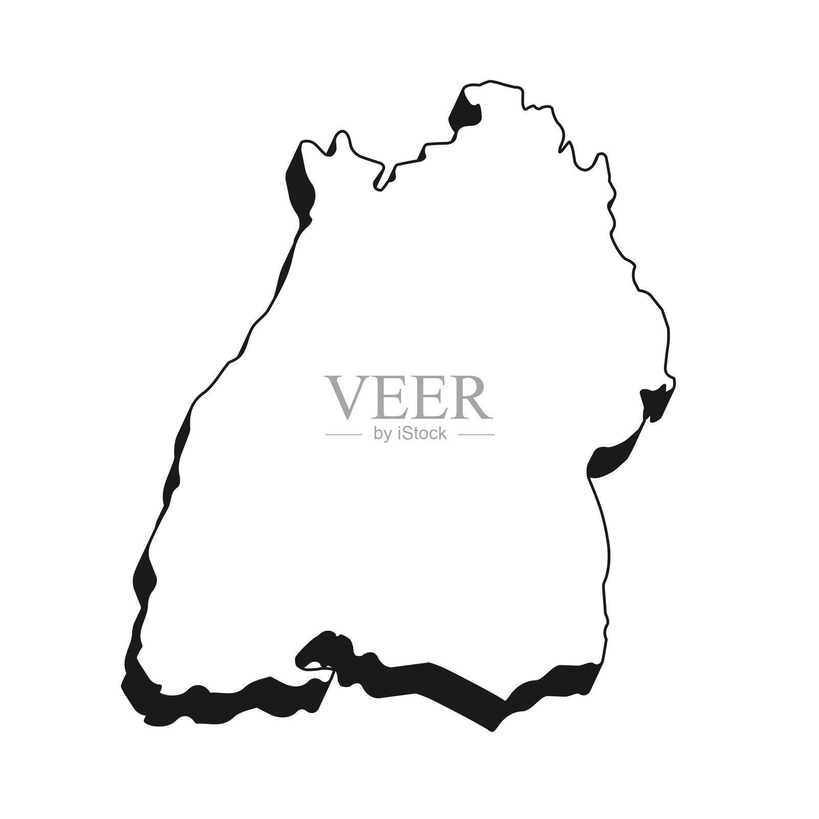 巴登-符腾堡州地图,黑色轮廓和阴影在白色背景上插画图片素材