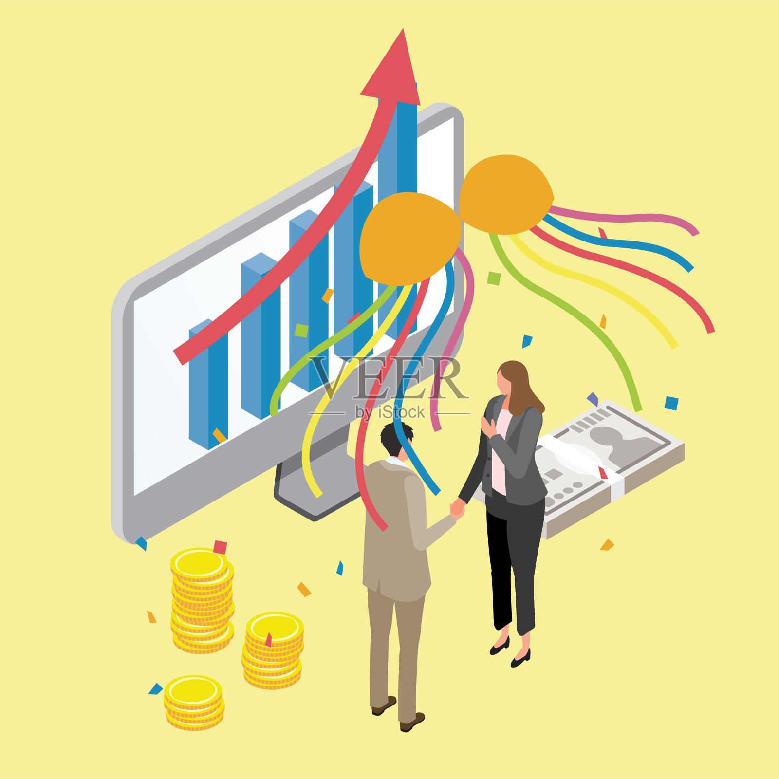 签订合同后销售额暴涨的人插画图片素材