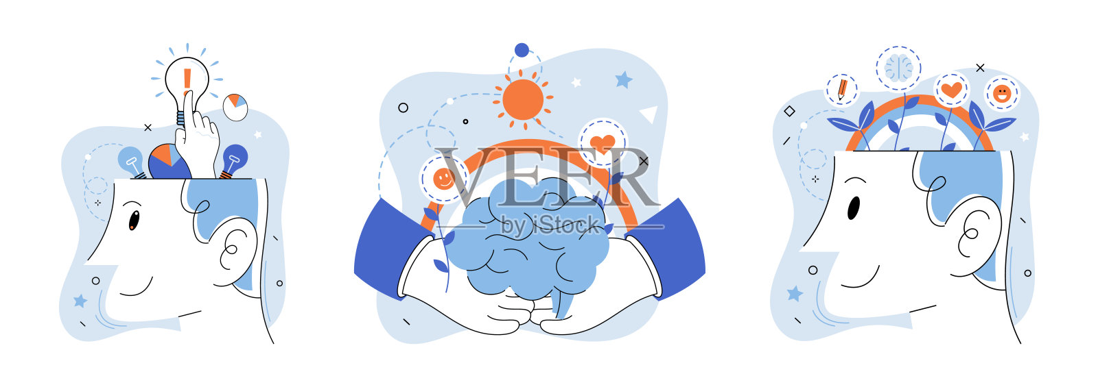 抽象思维。智力发展是通过结合教育和创造性思维来培养的插画图片素材