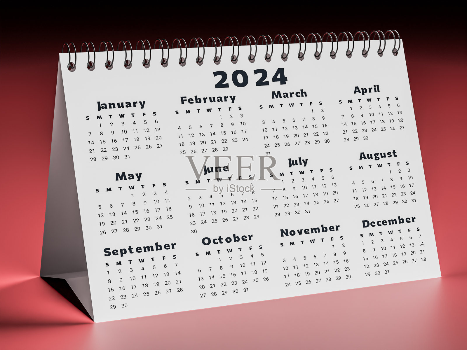 翻翻日历2024。现代3d插图。用年度业务月历计划你的一年照片摄影图片