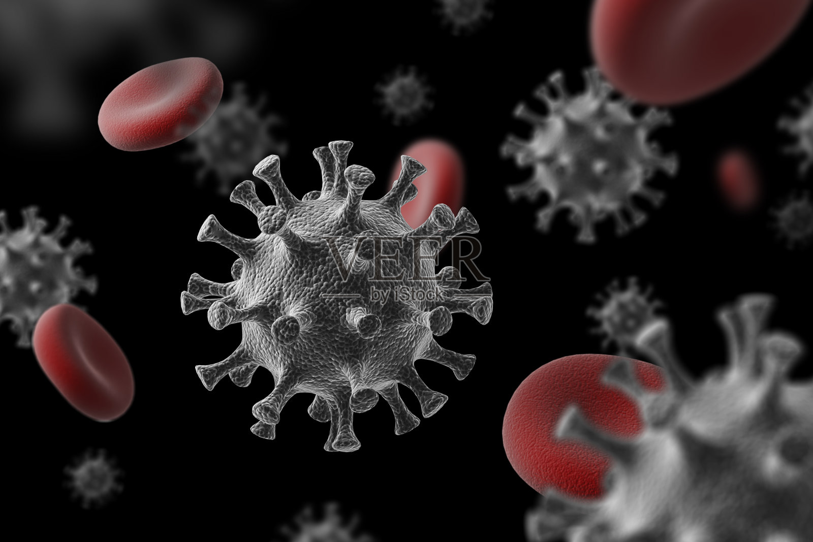 冠状病毒2019-nCov显微镜病毒特写。3 d渲染。照片摄影图片