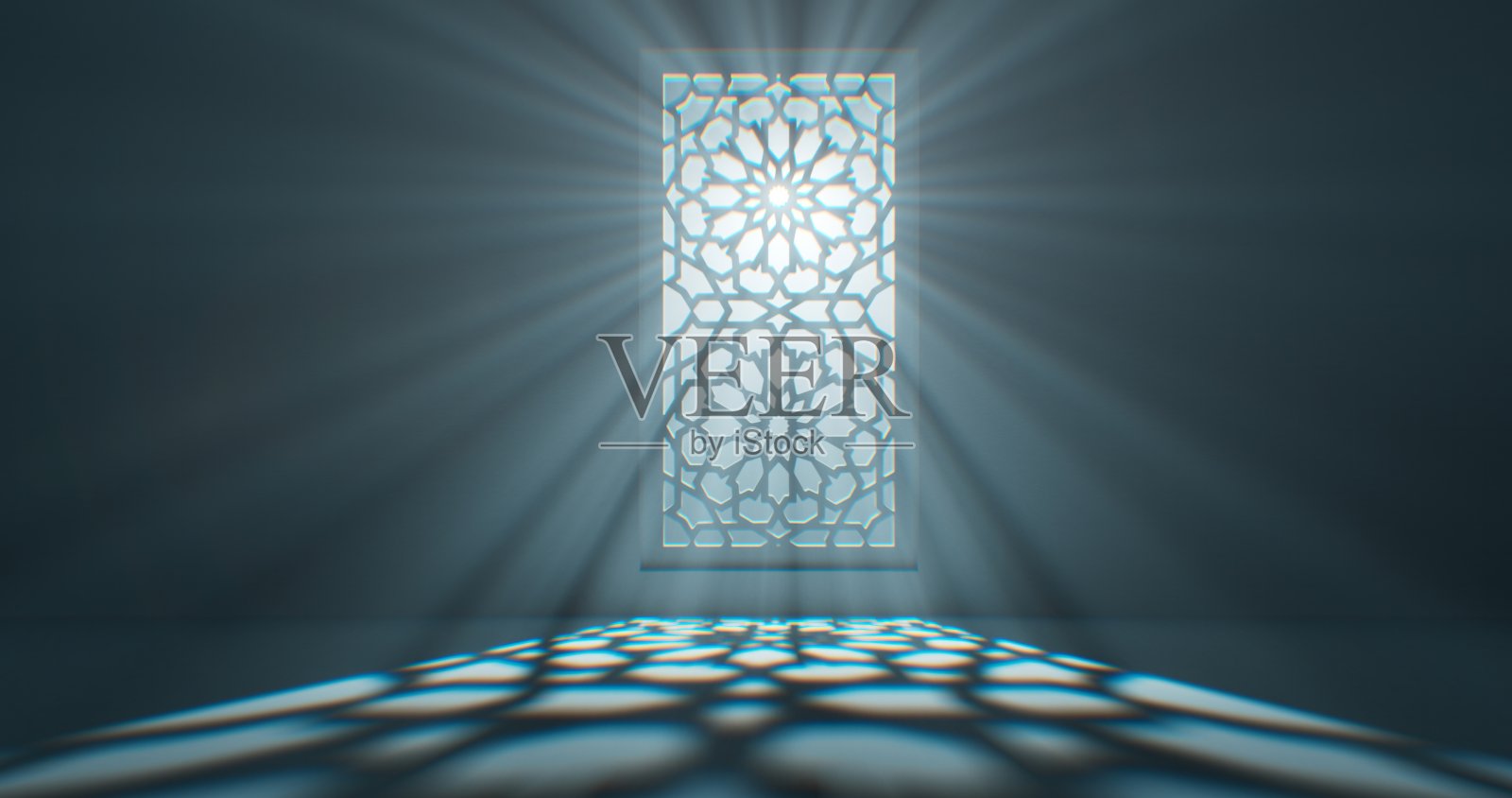 地板被从带有花卉装饰的窗户散发出来的柔和光线轻轻地照亮。照片摄影图片