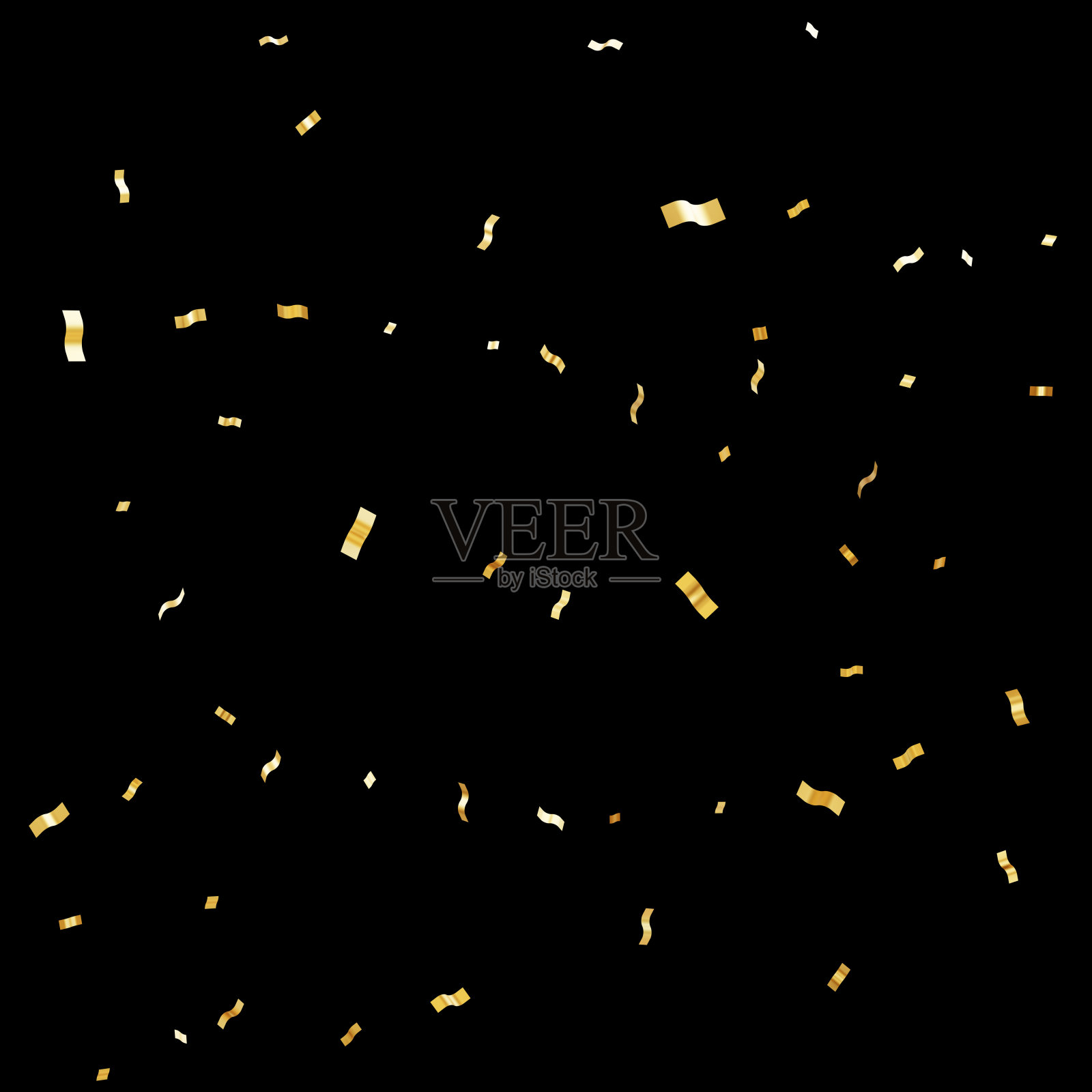 金色的金属丝,五彩纸屑从天空落在透明的背景上。3D元素亚洲节日假期,生日,横幅,海报,传单,贺卡。三维渲染照片摄影图片