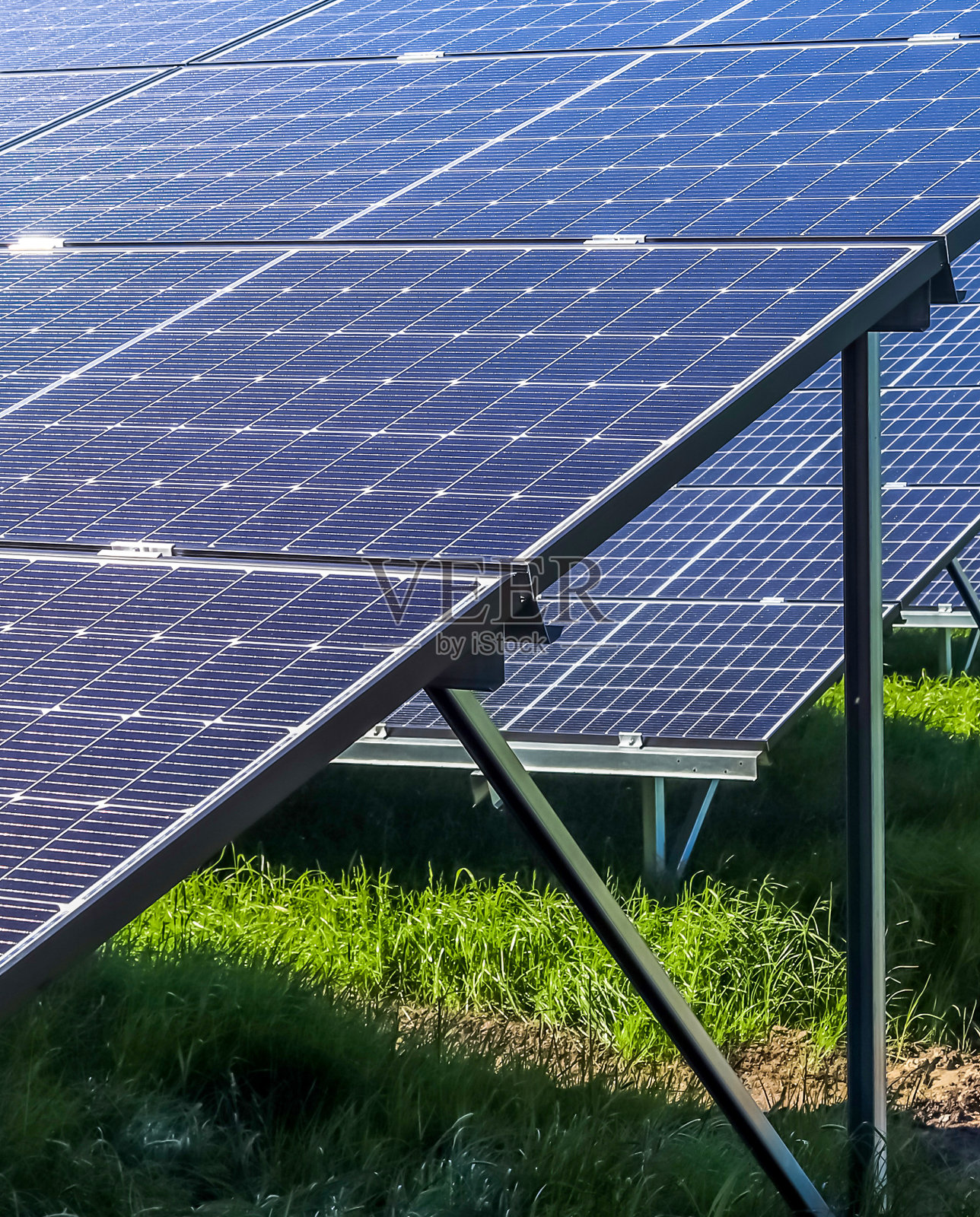 在北部的一个大公园里用太阳能模块生产清洁能源照片摄影图片