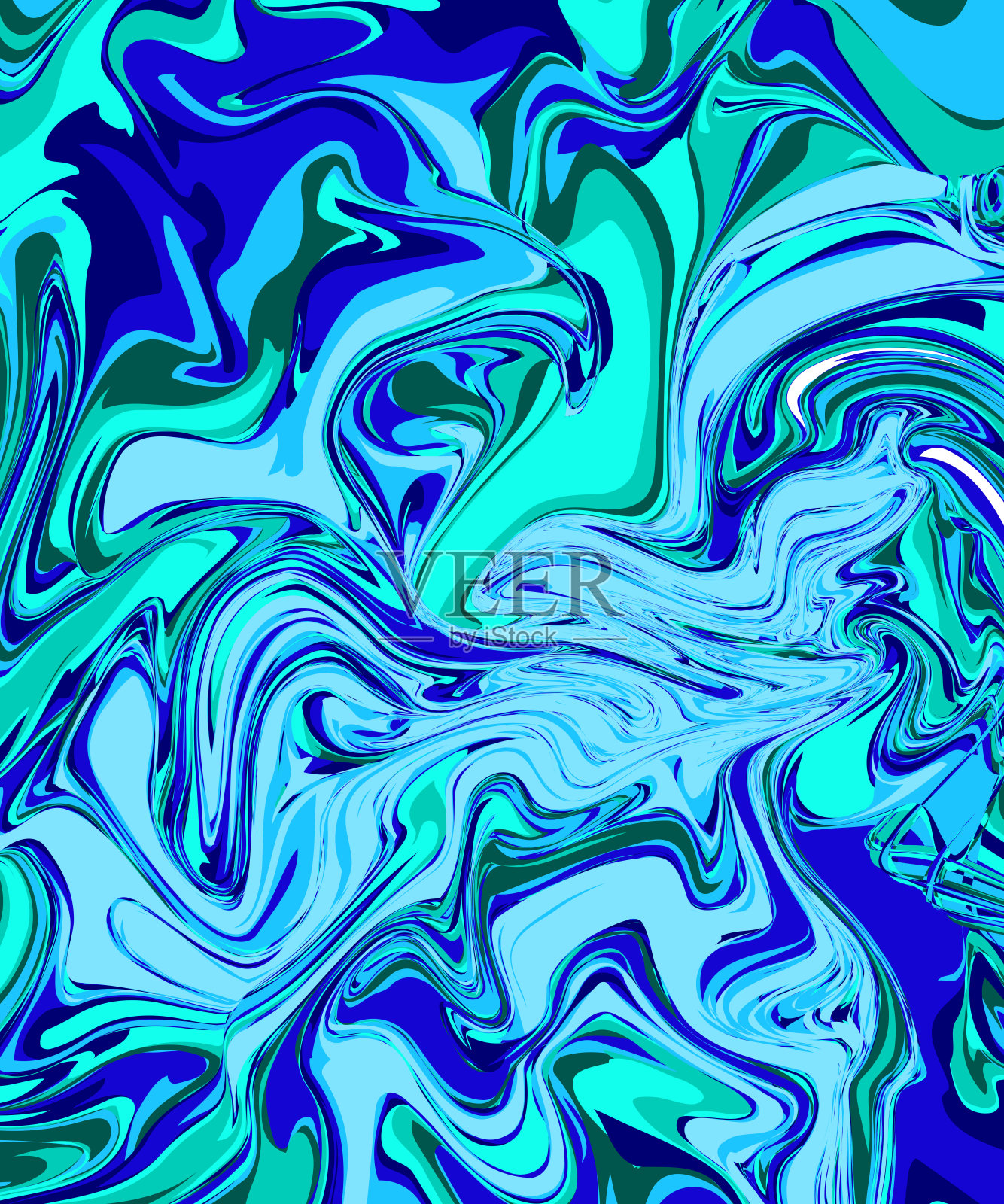 蓝色和绿色混合色图案。彩色手绘拼接平面卡通无缝图案。手工拼接被子风格的背景纺织品概念或有趣的现代背景设计。插画图片素材