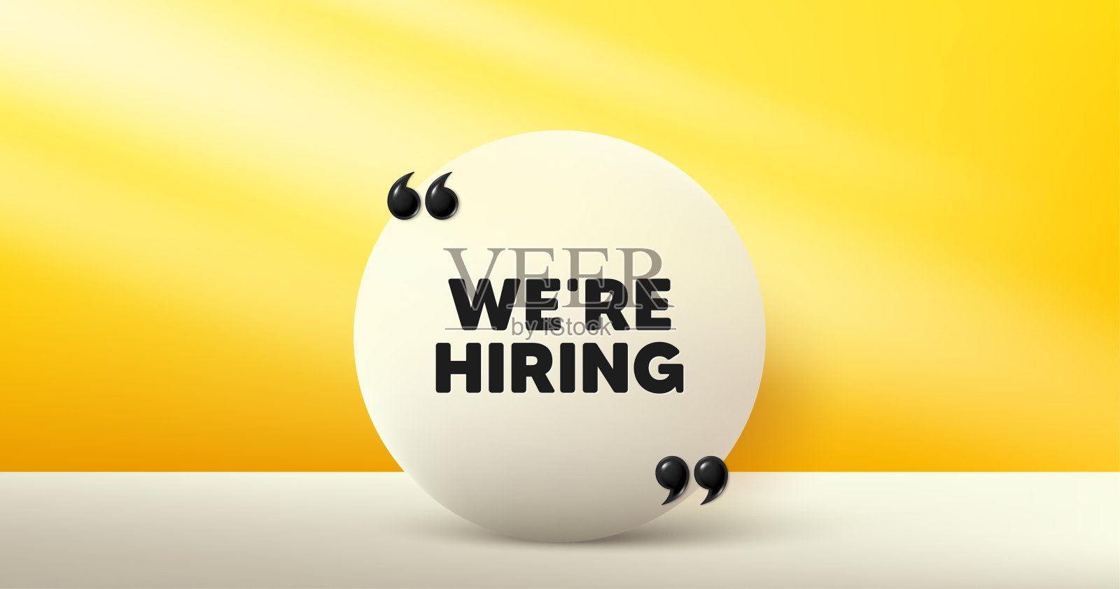 我们在招人。招聘机构签名。圆形框架,产品舞台背景。向量插画图片素材