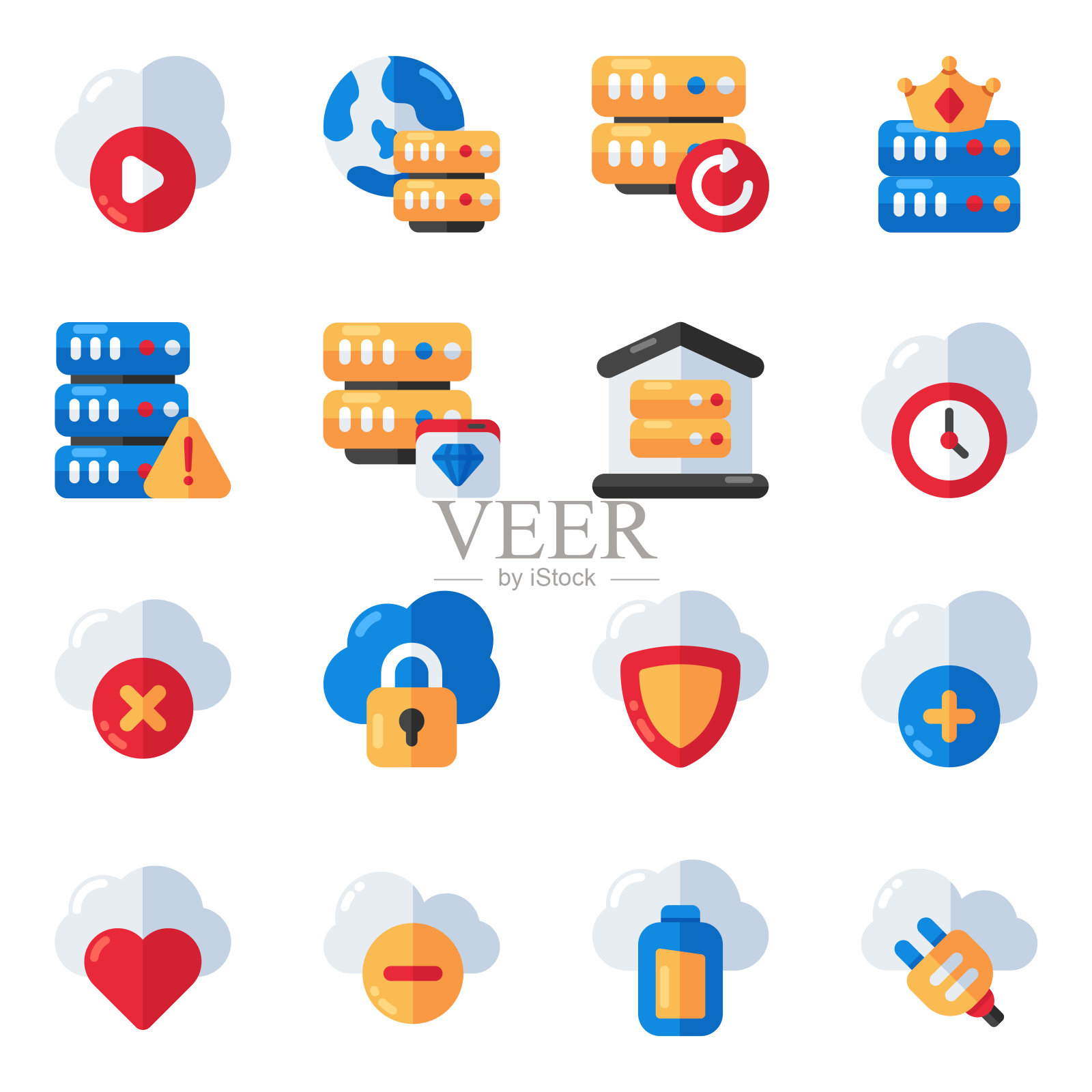 服务器和数据库平面图标集插画图片素材