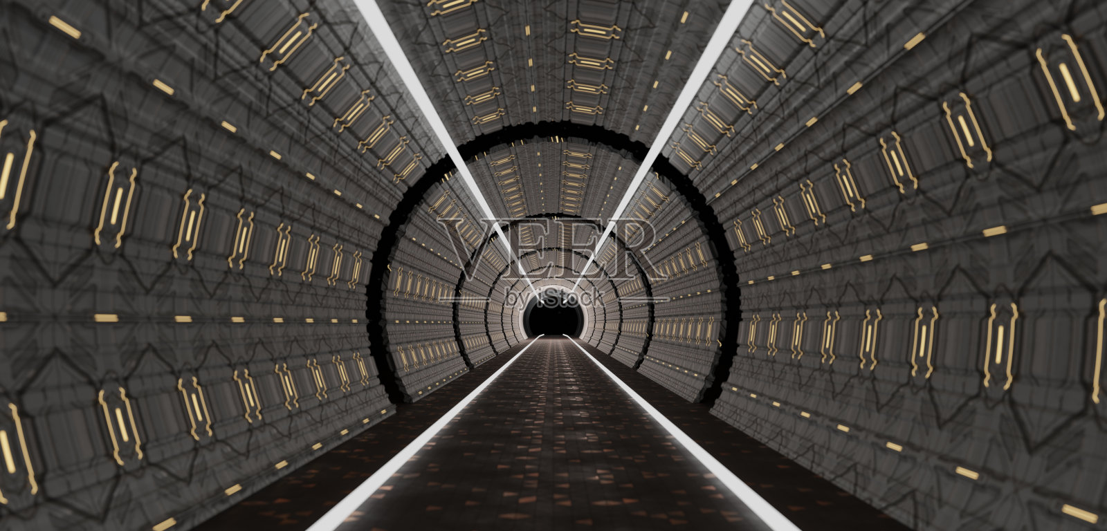 激光隧道,科幻管道,霓虹灯拱门3D插图照片摄影图片