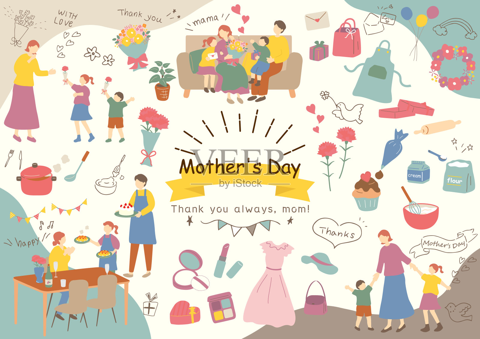 一个感激母亲的家庭插画图片素材