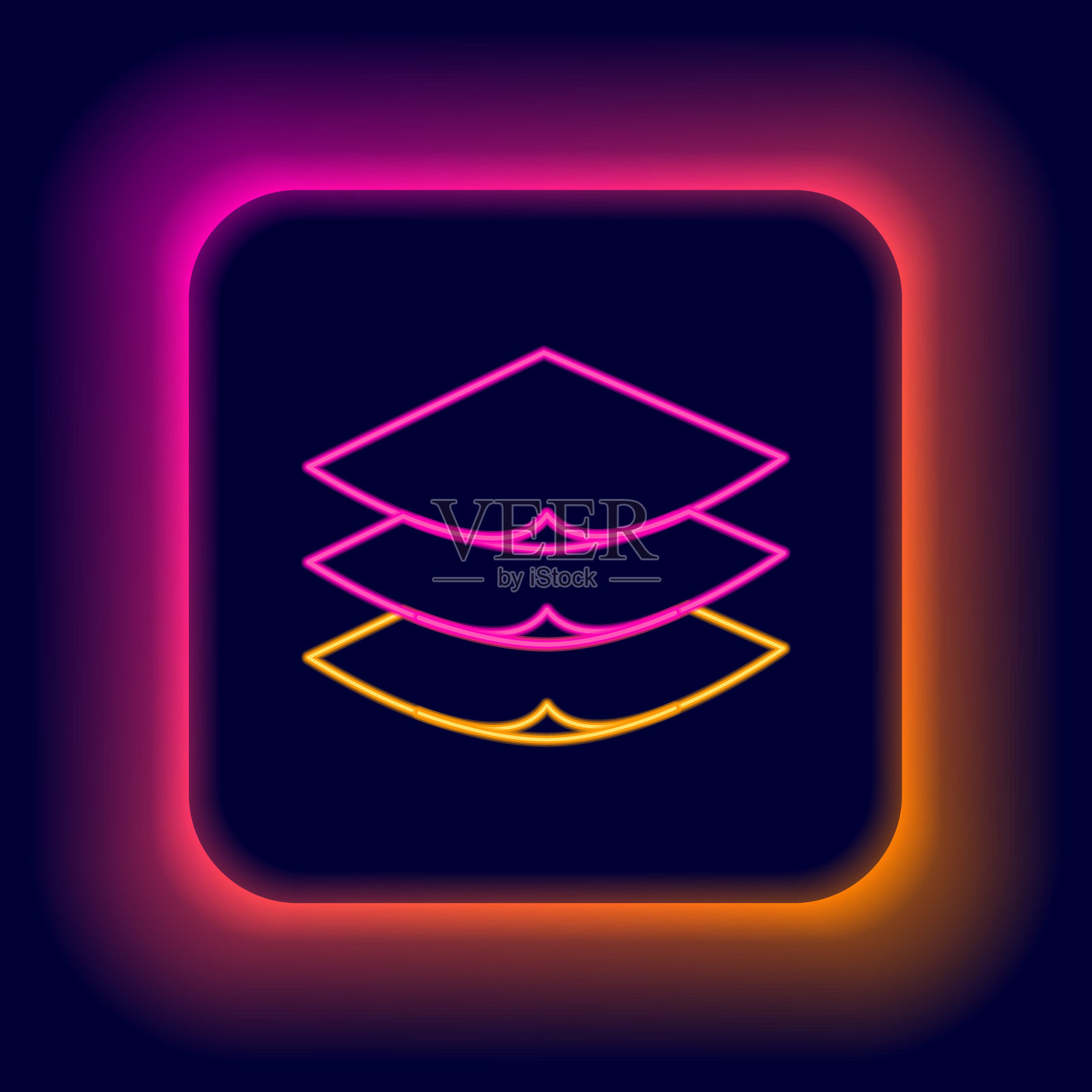 发光的霓虹线层服装纺织图标孤立的黑色背景。织物特征元素。色彩缤纷的轮廓概念。向量插画图片素材