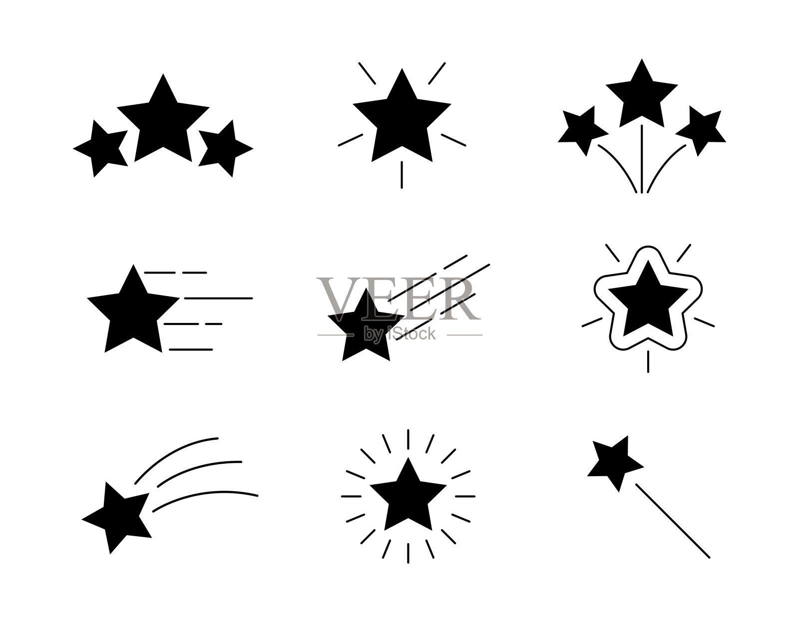 星形图标集。火花矢量插图。插画图片素材