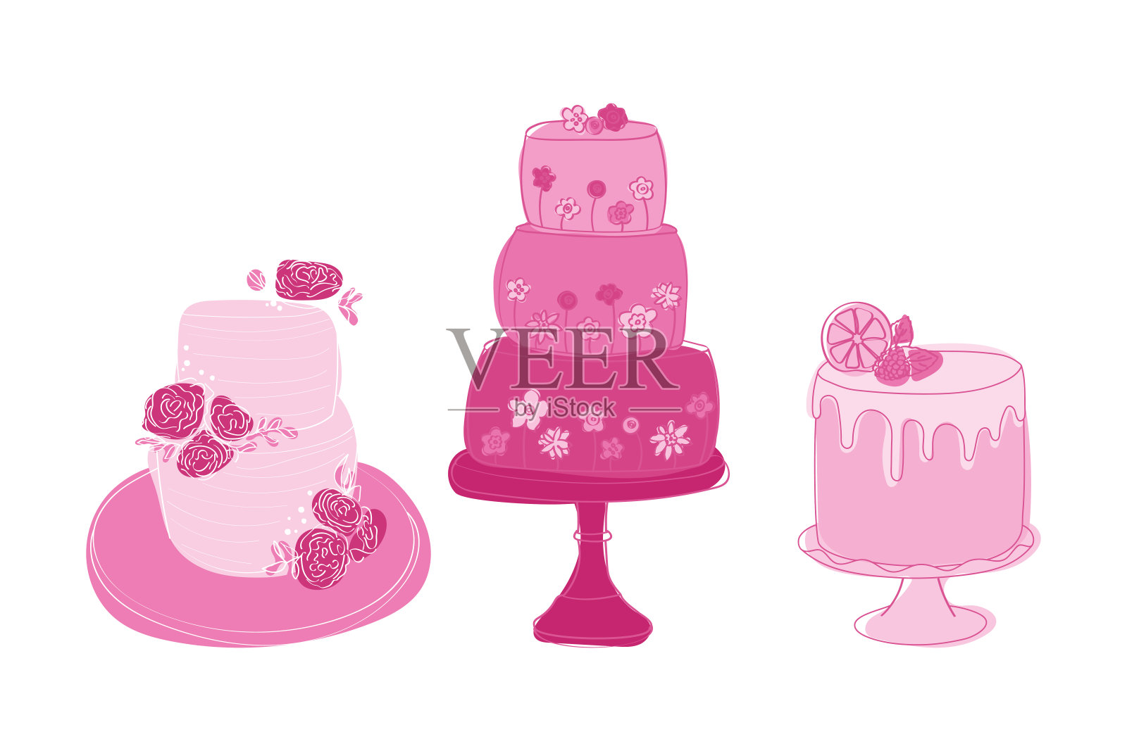 三种不同的蛋糕插画图片素材