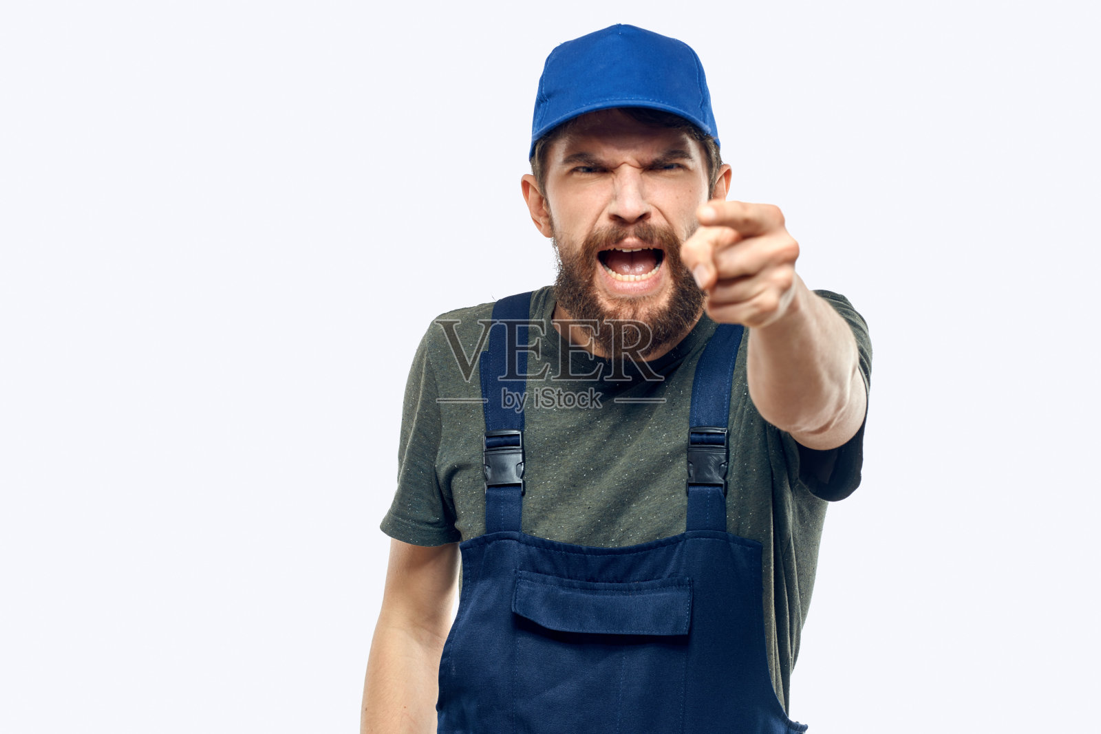工人男子制服交付服务情绪工作室光背景照片摄影图片
