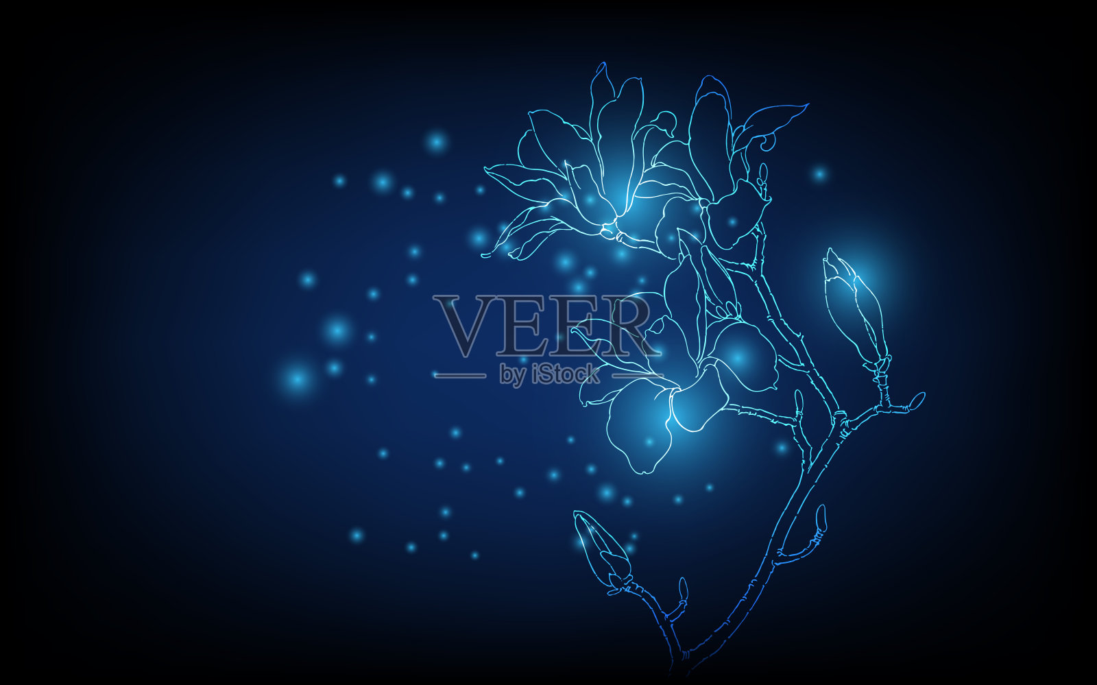 横幅上有蓝色的花朵。低聚风格设计。极简的花朵装饰,数字商业概念,未来主义的数字创新背景矢量插图。插画图片素材