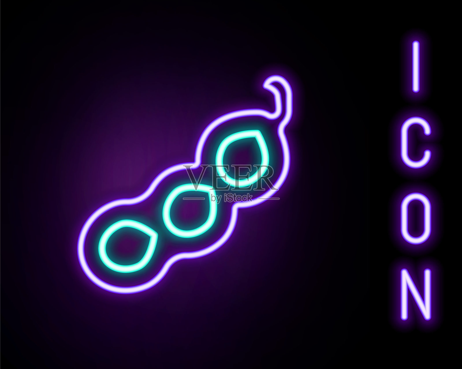 发光的霓虹线绿豌豆图标孤立的黑色背景。色彩缤纷的轮廓概念。向量插画图片素材