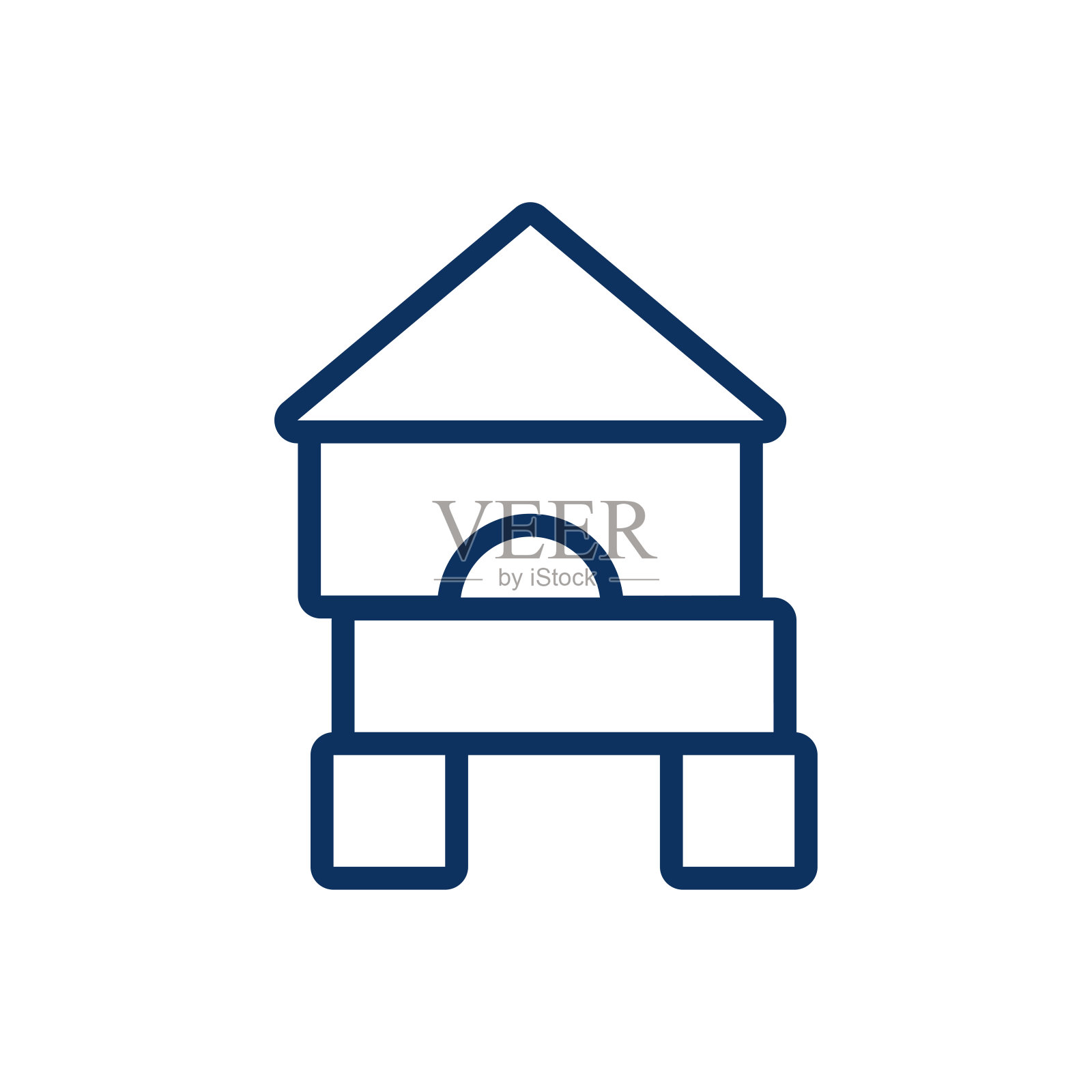 积木玩具图标。儿童木块塔建筑的细线插图,象征着游戏时间、教育和创造力。孤立的轮廓矢量标志。插画图片素材