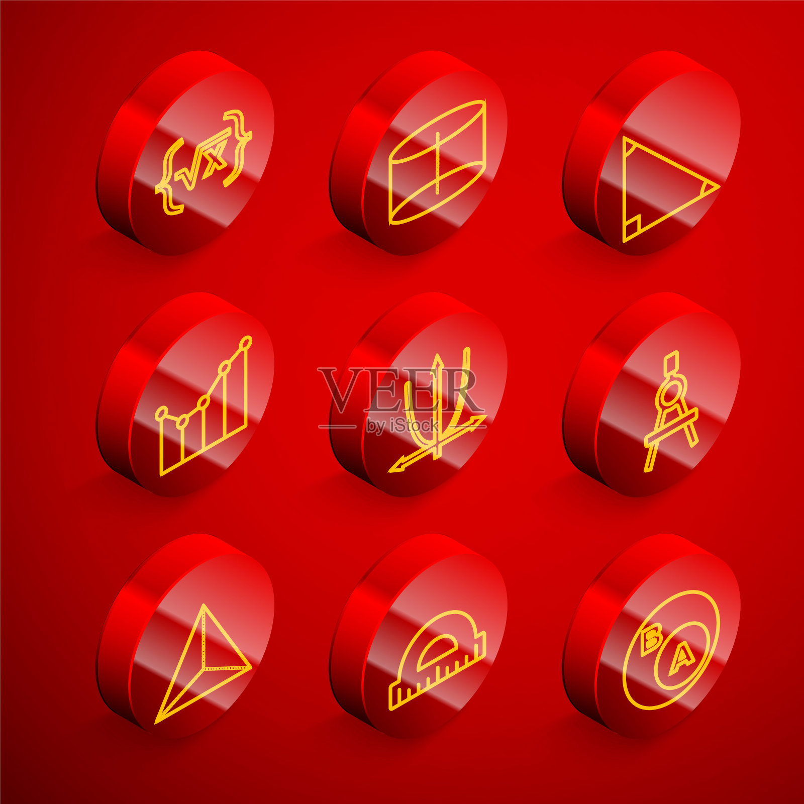 设置线平方根x字形,几何图形圆柱体,三角形数学,图形,时间表,图表,图表,绘制指南针,四面体和量角器图标。向量插画图片素材