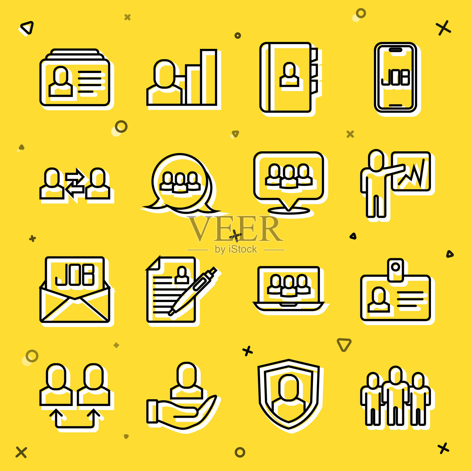 设置项目团队基础,身份标识,高管领导,简历,交流工作,图标。向量插画图片素材