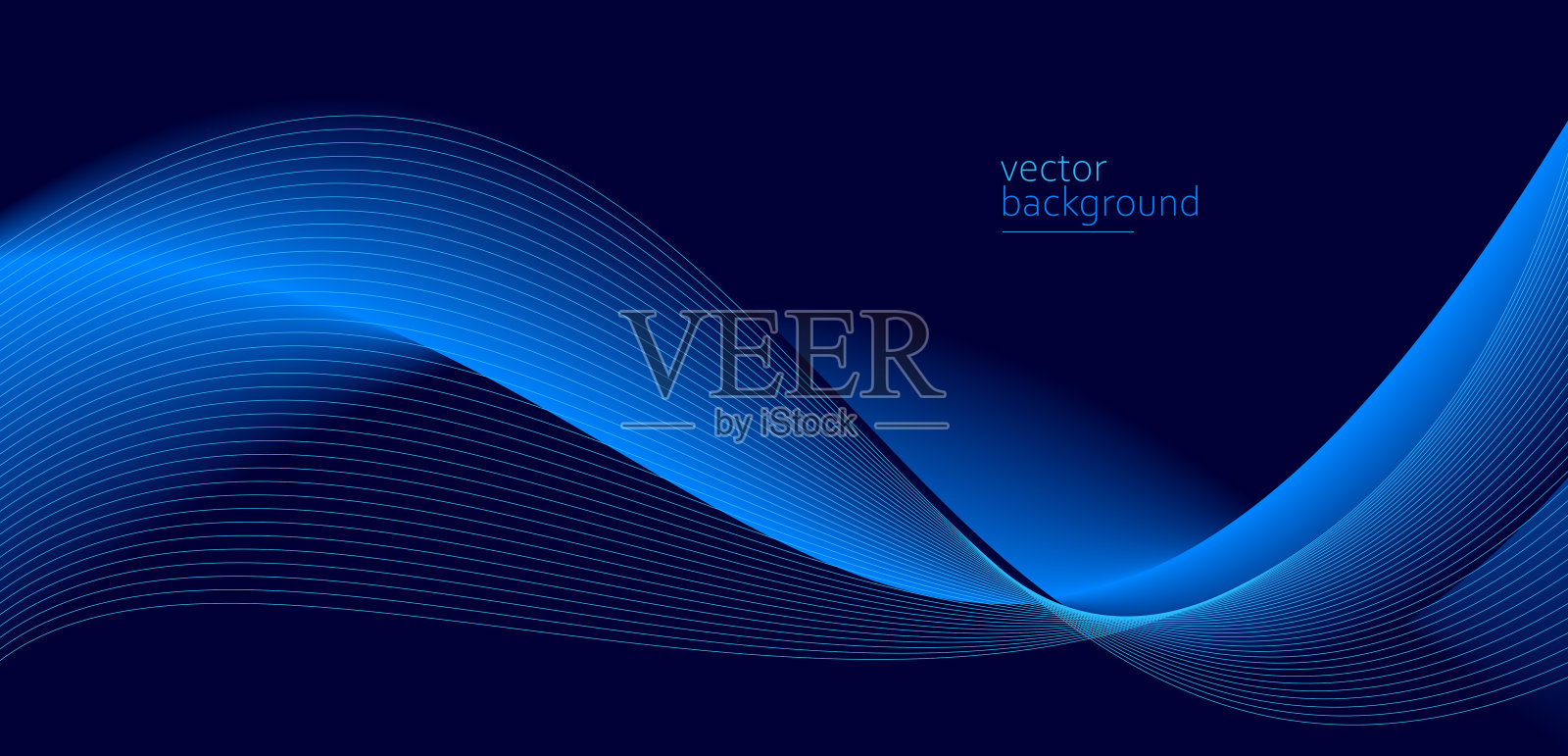 流畅的深蓝色曲线造型配合柔和的渐变矢量抽象背景,轻松宁静的艺术,可以说明健康医疗或音乐的声音。插画图片素材