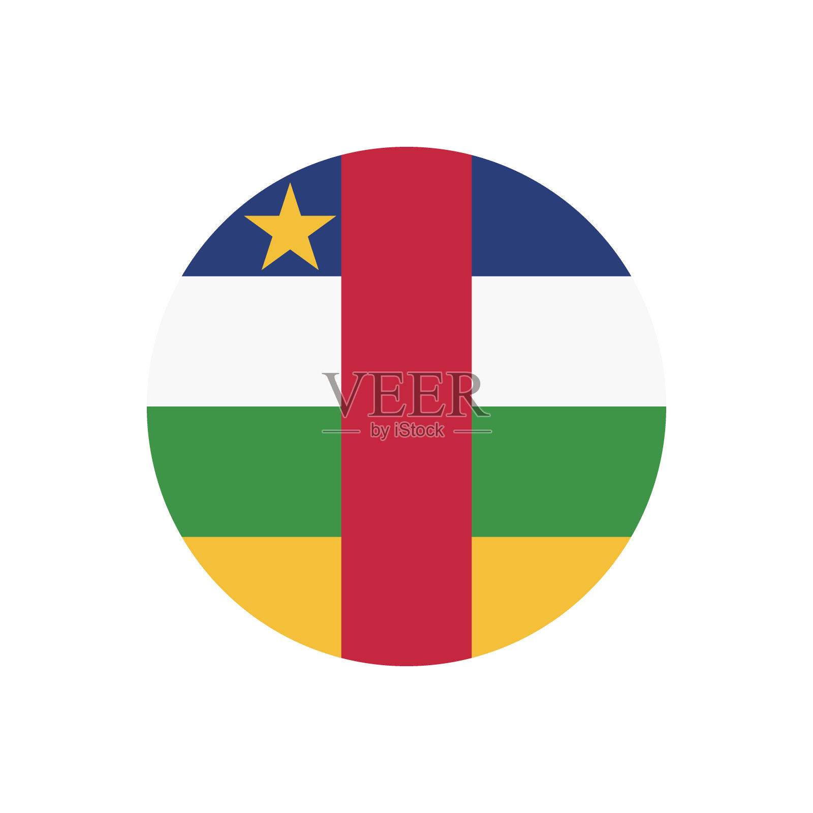 中非共和国国旗。按钮标志图标。标准颜色。圆形按钮图标。圆圈图标。电脑插图。数码插图。矢量插图。插画图片素材