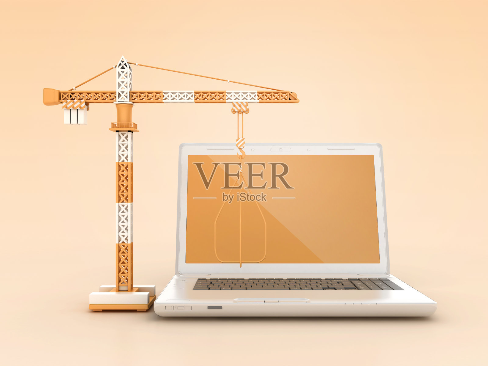 手提电脑上的塔式起重机照片摄影图片