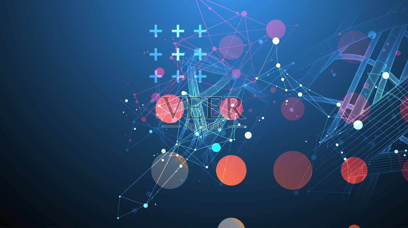 矢量抽象背景与线框动态管道,线和粒子内圆。插画图片素材