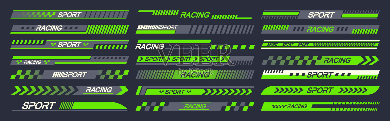绿色和黑色跑车贴纸矢量设计,象征着速度和赛车。像条纹这样的汽车图标插画图片素材