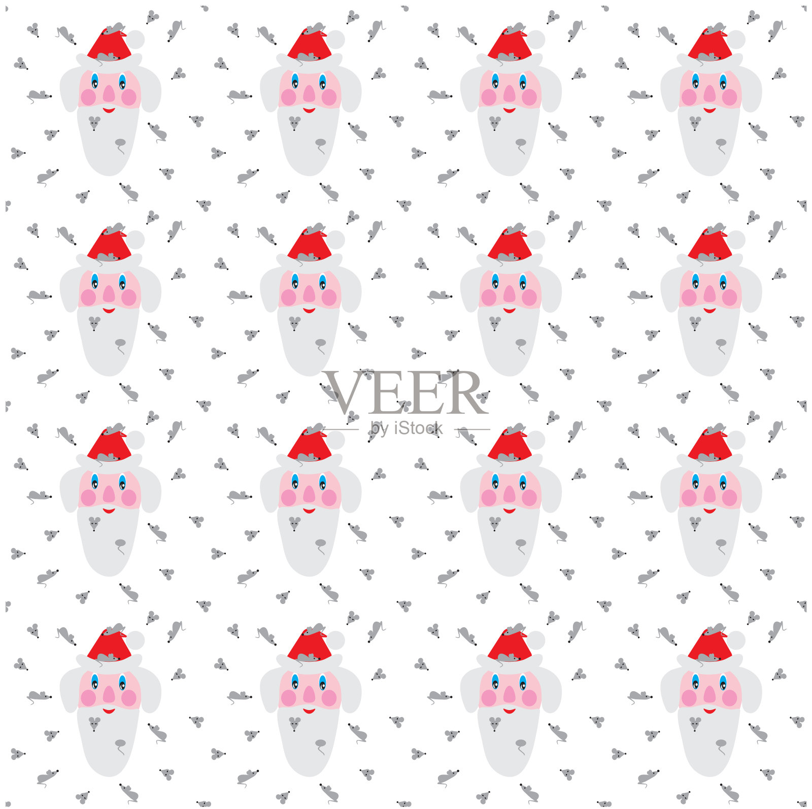 胡子里有老鼠的圣诞老人。无缝模式。插画图片素材