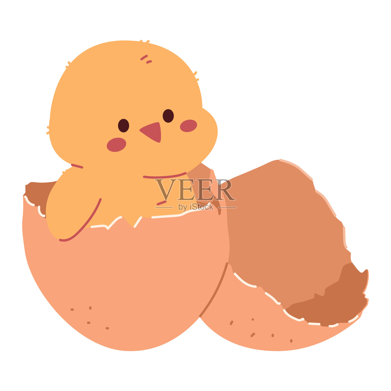 可爱的小鸡在蛋壳矢量卡通插图孤立在一个白色的背景。插画图片素材