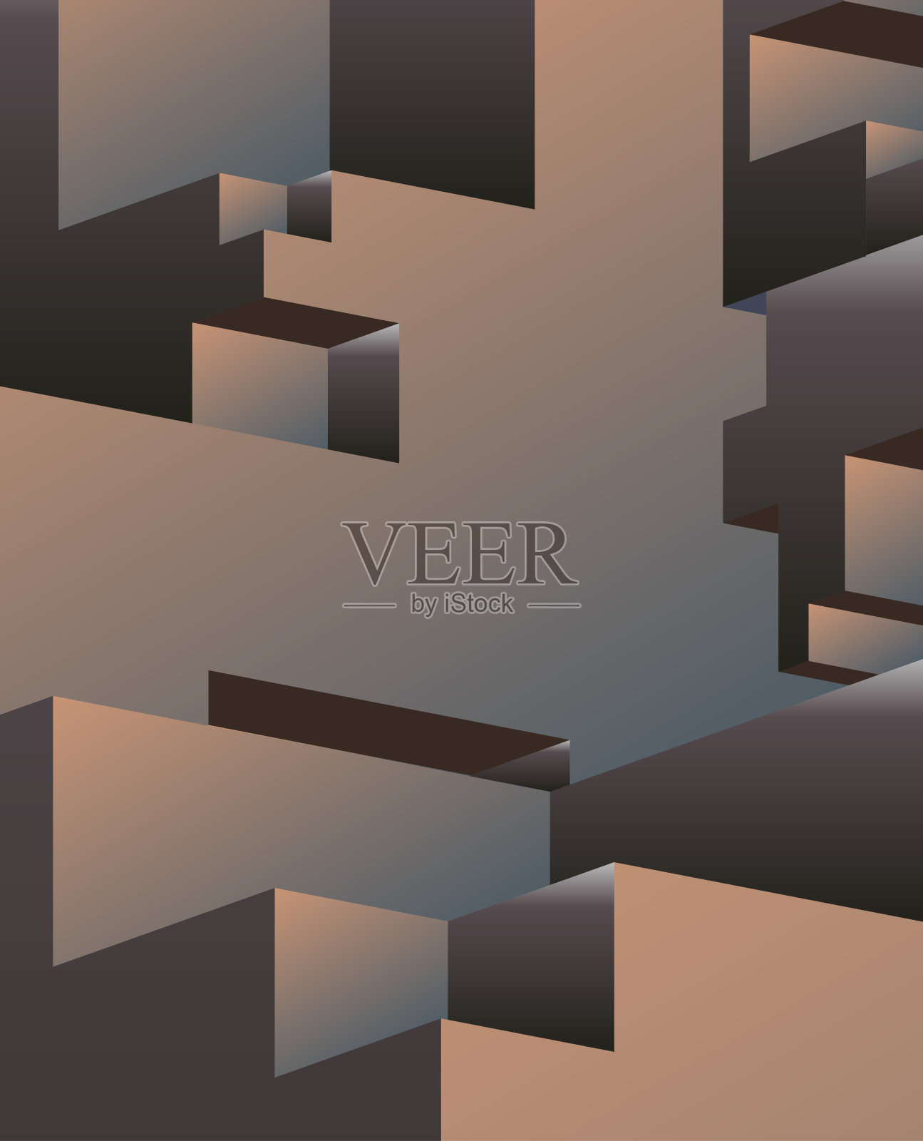 抽象金属光泽梯度3D平面极简主义几何立方体图案背景插画图片素材